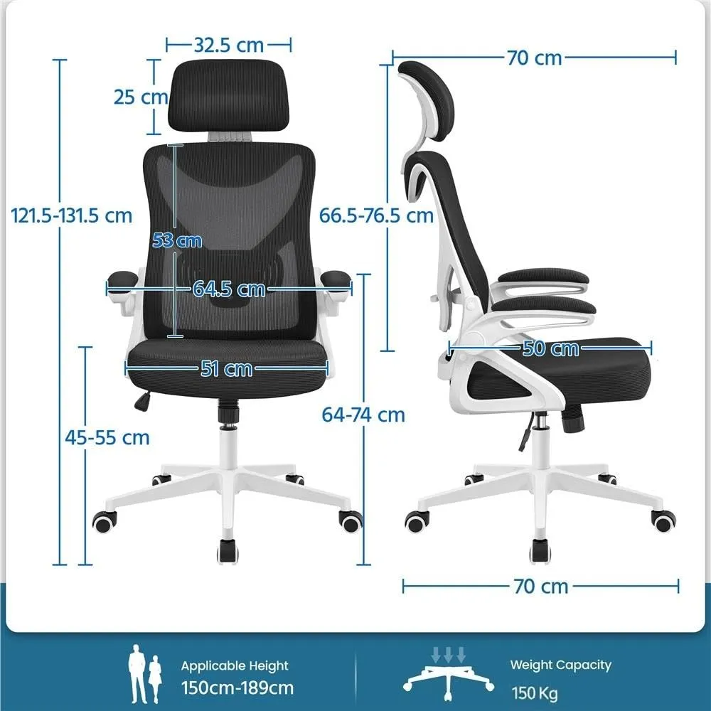 Yaheetech Sedia da Ufficio Ergonomica con Supporto Lombare, Bianca/Nera - immagine 3