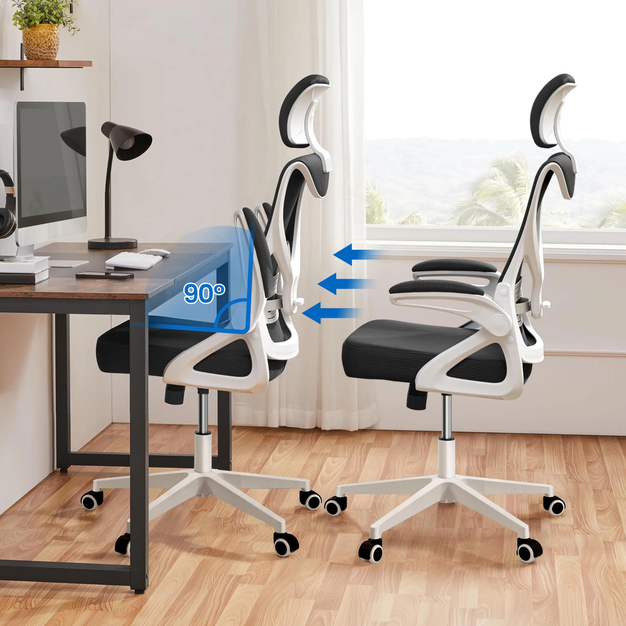 Yaheetech Sedia da Ufficio Ergonomica con Supporto Lombare, Bianca/Nera - immagine 4