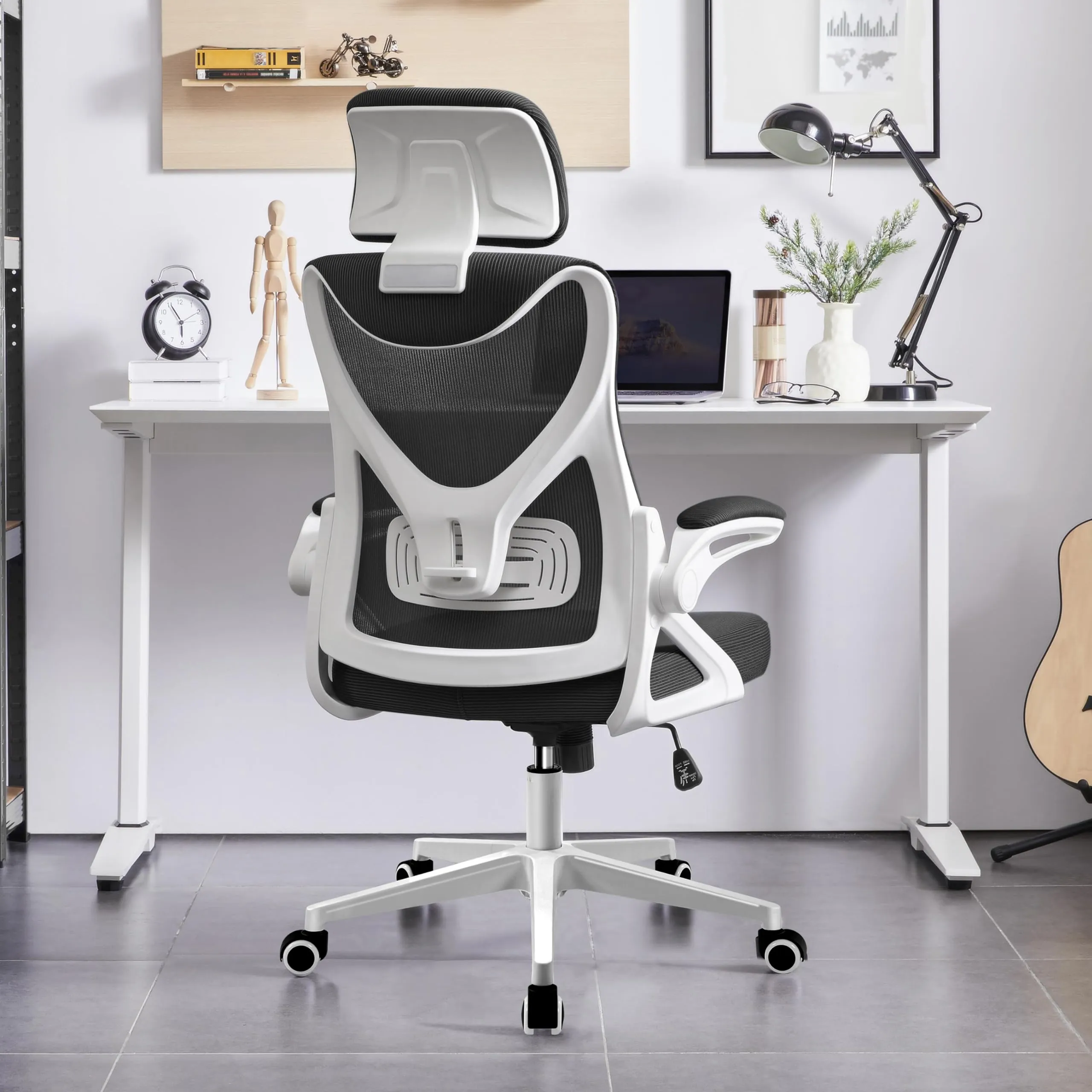 Yaheetech Sedia da Ufficio Ergonomica con Supporto Lombare, Bianca/Nera - immagine 8