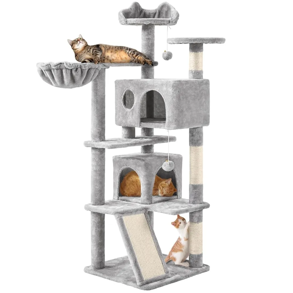 Yaheetech Albero Tiragraffi per Gatti in Sisal Naturale, 49 x 49 x 144,5 cm, Grigio Chiaro - immagine 1