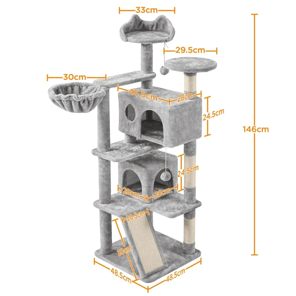 Yaheetech Albero Tiragraffi per Gatti in Sisal Naturale, 49 x 49 x 144,5 cm, Grigio Chiaro - immagine 2