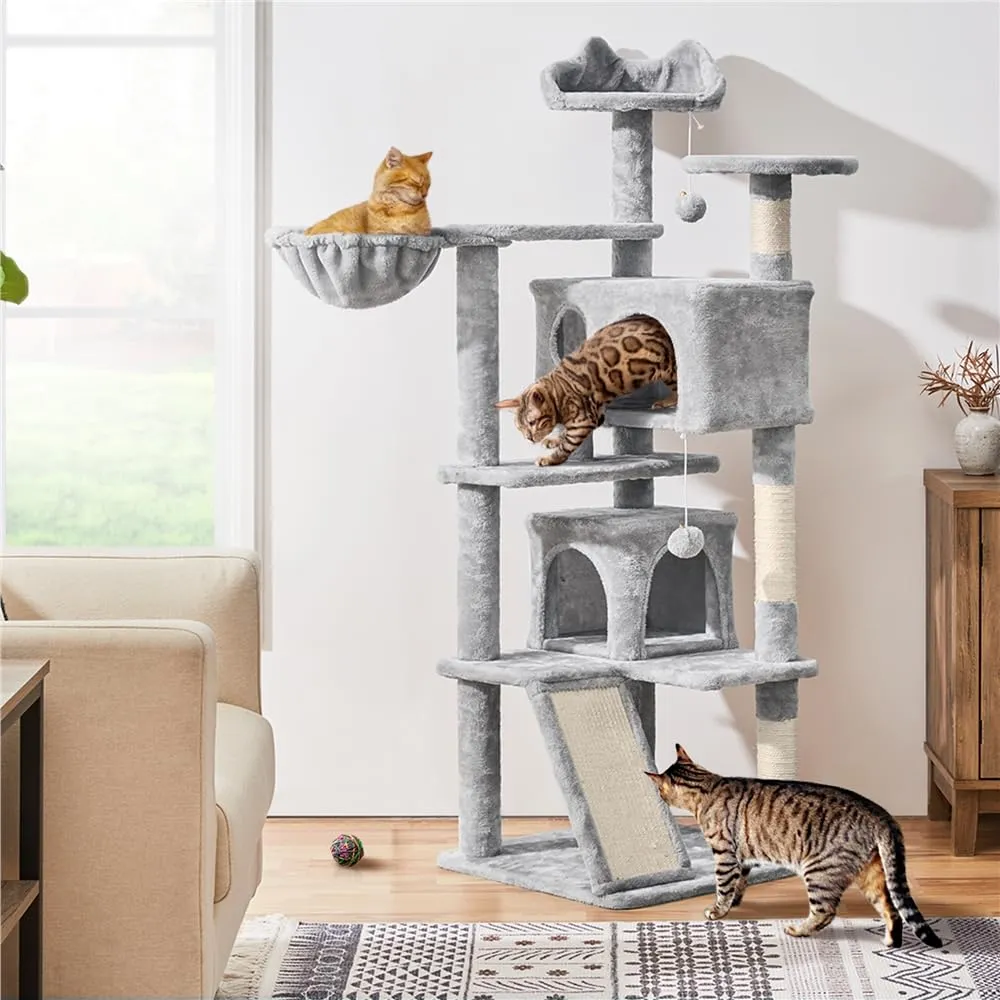 Yaheetech Albero Tiragraffi per Gatti in Sisal Naturale, 49 x 49 x 144,5 cm, Grigio Chiaro - immagine 3