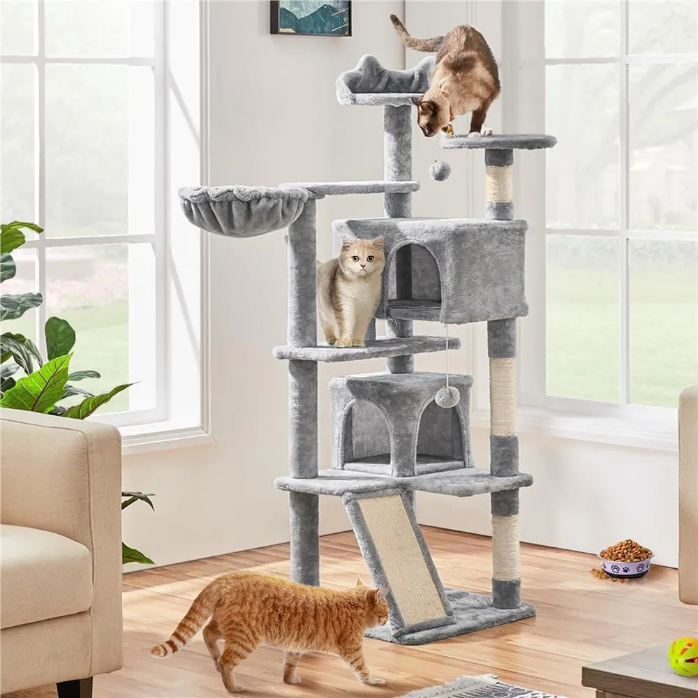 Yaheetech Albero Tiragraffi per Gatti in Sisal Naturale, 49 x 49 x 144,5 cm, Grigio Chiaro - immagine 4