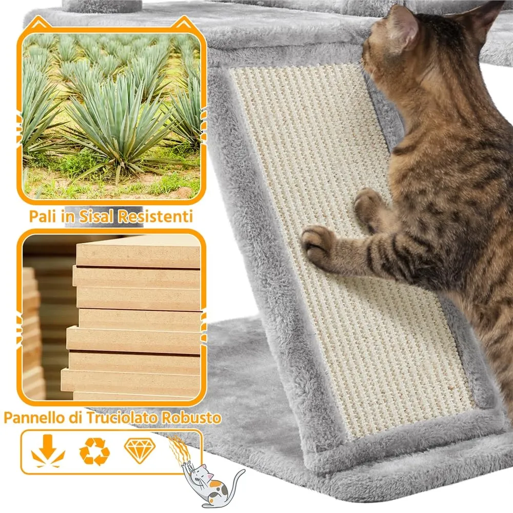 Yaheetech Albero Tiragraffi per Gatti in Sisal Naturale, 49 x 49 x 144,5 cm, Grigio Chiaro - immagine 6