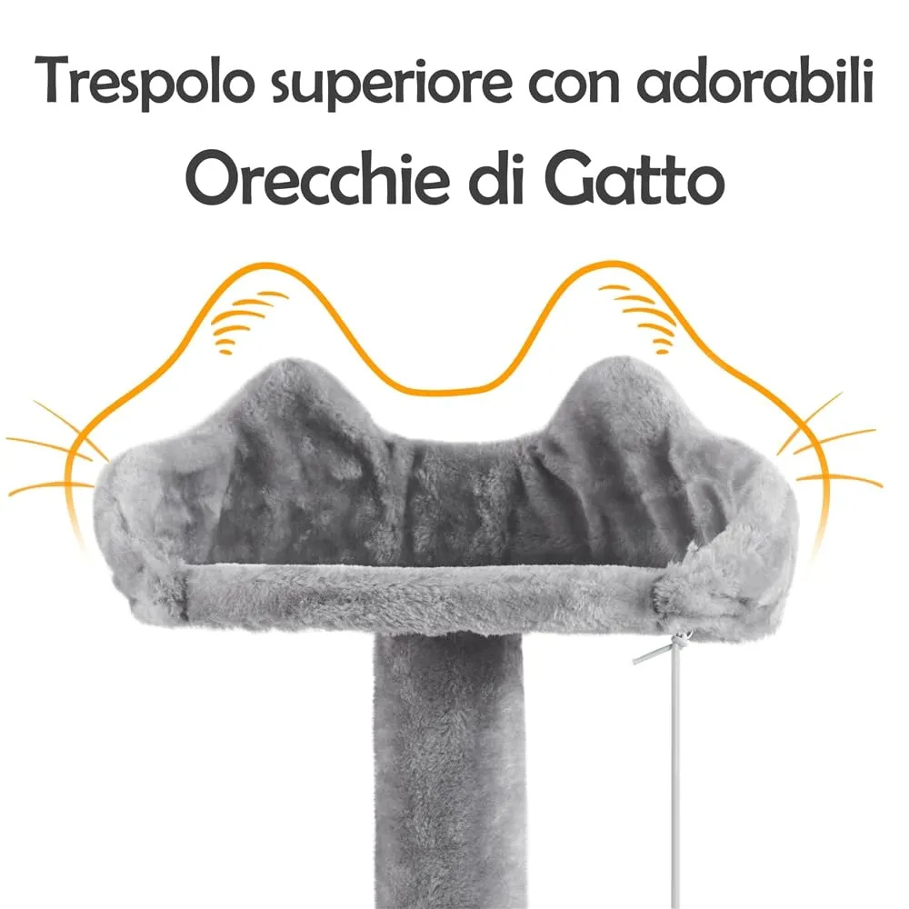 Yaheetech Albero Tiragraffi per Gatti in Sisal Naturale, 49 x 49 x 144,5 cm, Grigio Chiaro - immagine 9