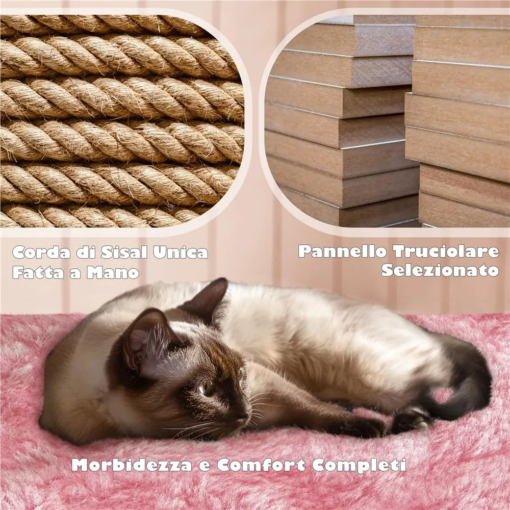 Yaheetech Albero Tiragraffi per Gatti 137 cm con 2 Palle in Sisal, Rosa - immagine 5