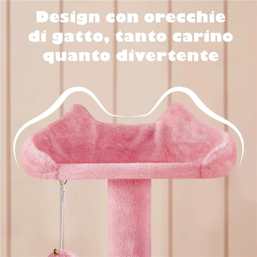 Yaheetech Albero Tiragraffi per Gatti 137 cm con 2 Palle in Sisal, Rosa - immagine 8