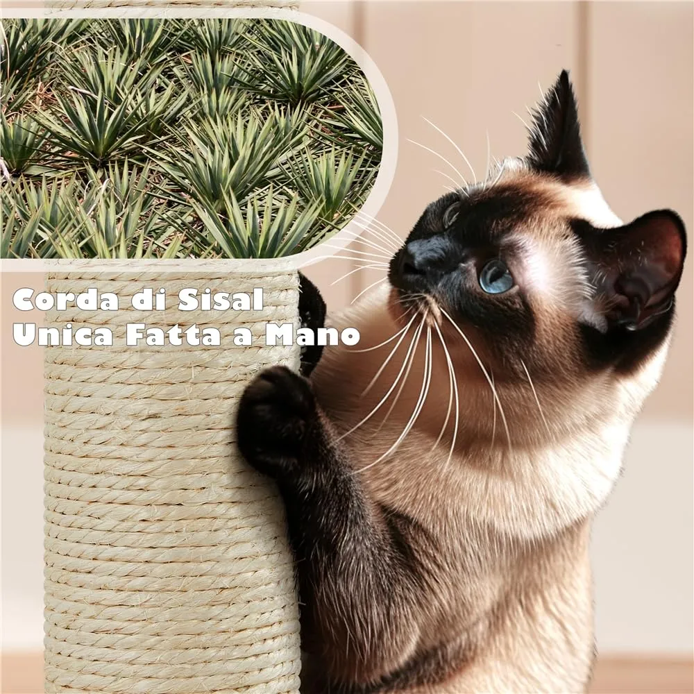Yaheetech Albero Tiragraffi per Gatti 137 cm con 2 Palle in Sisal, Rosa - immagine 9