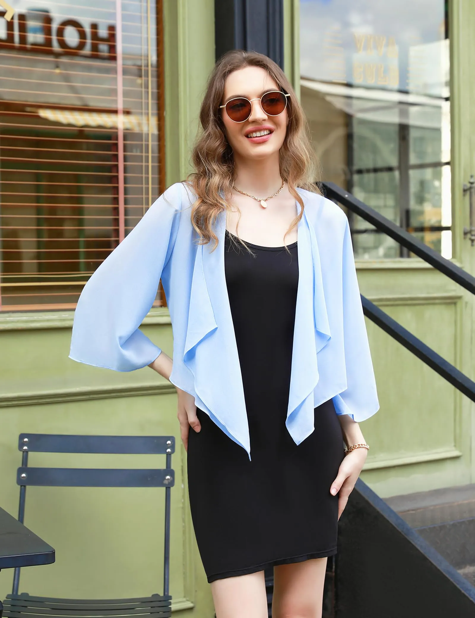 Aottori Coprispalle Donna in Chiffon Maniche 3/4 Azzurro M - immagine 7