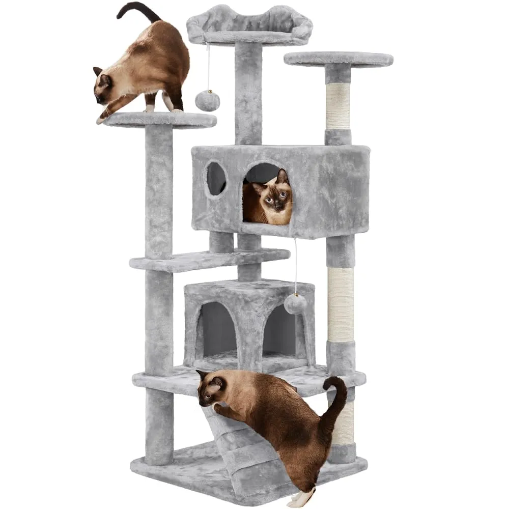 Yaheetech Albero Tiragraffi per Gatti Adulti 139 cm, Grigio Chiaro - immagine 1