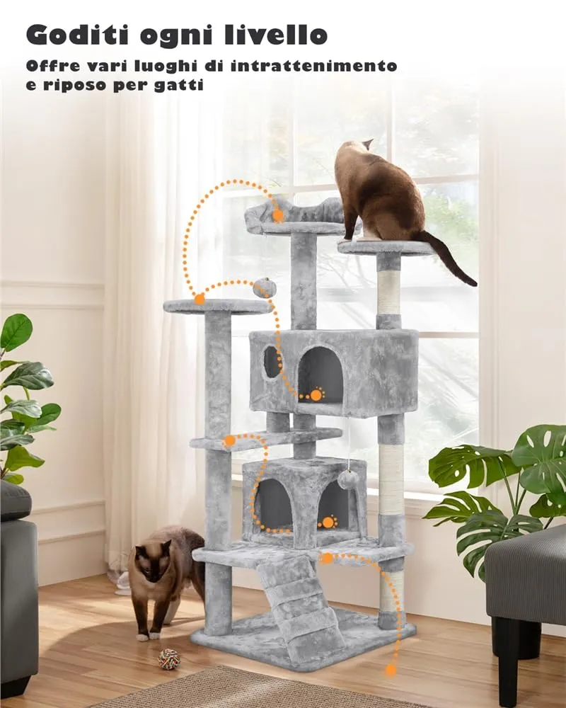 Yaheetech Albero Tiragraffi per Gatti Adulti 139 cm, Grigio Chiaro - immagine 3