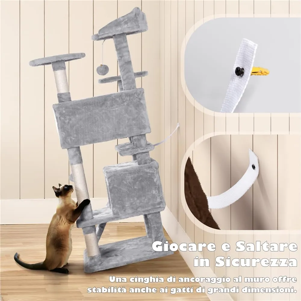 Yaheetech Albero Tiragraffi per Gatti Adulti 139 cm, Grigio Chiaro - immagine 6