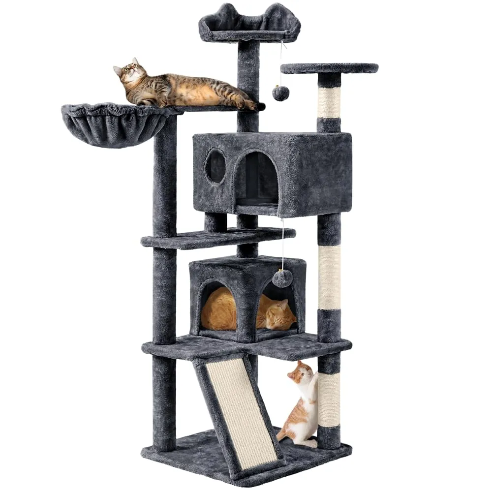 Yaheetech Albero Tiragraffi per Gatti in Sisal Naturale, 49 x 49 x 144,5 cm, Grigio Scuro - immagine 1