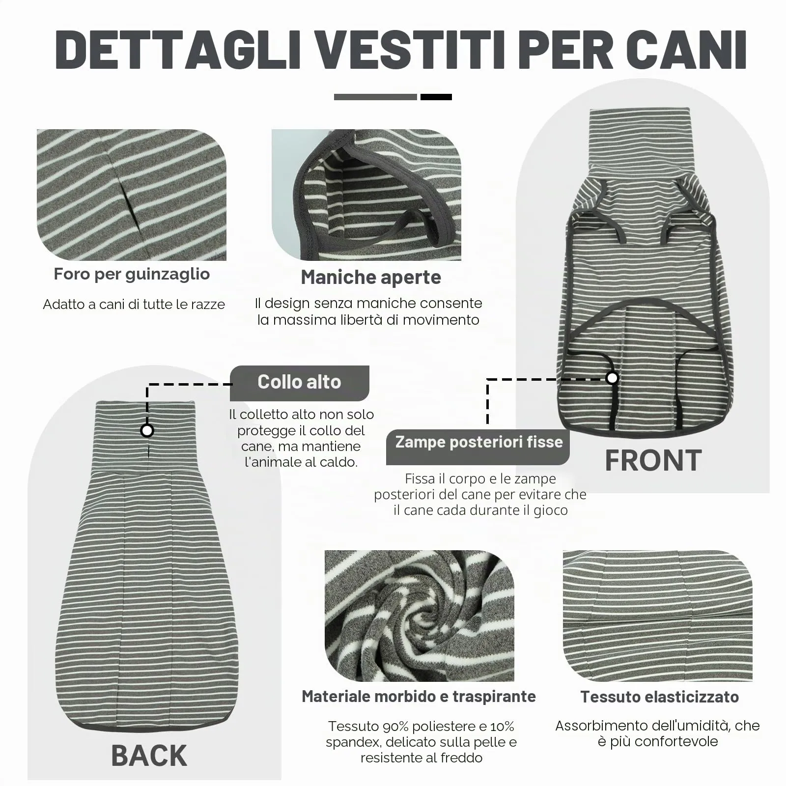 Hjyokuso Cappotto in Pile a Righe per Cani, Maglione Caldo XXS-XXXL - immagine 2