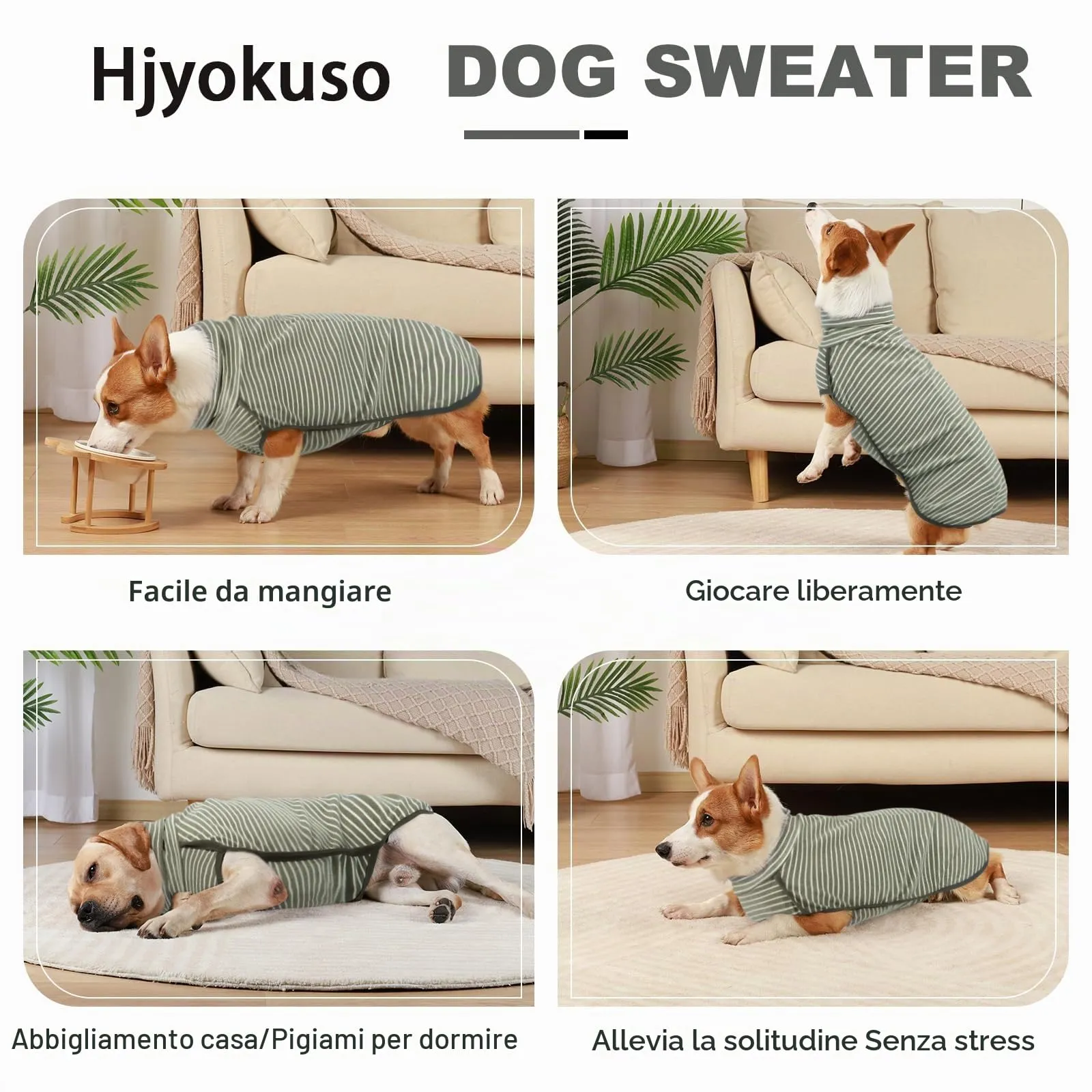 Hjyokuso Cappotto in Pile a Righe per Cani, Maglione Caldo XXS-XXXL - immagine 5
