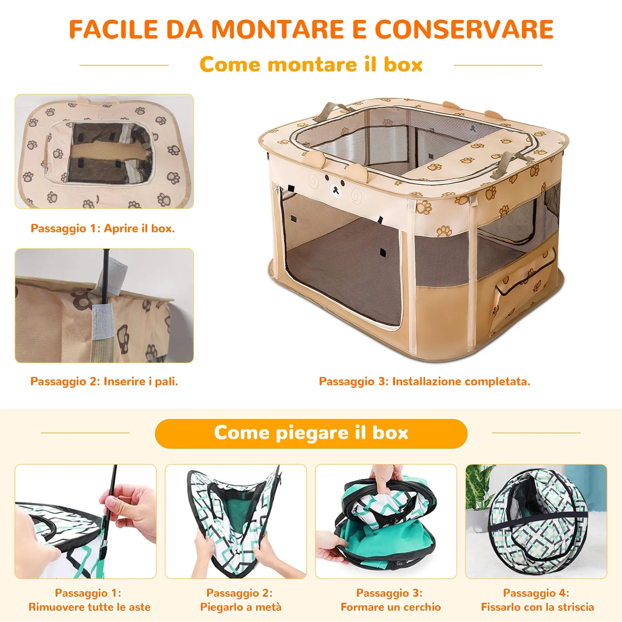 ALLSOPETS Recinto per Cani da Interno Pieghevole, Orso Marrone, XXL - immagine 5