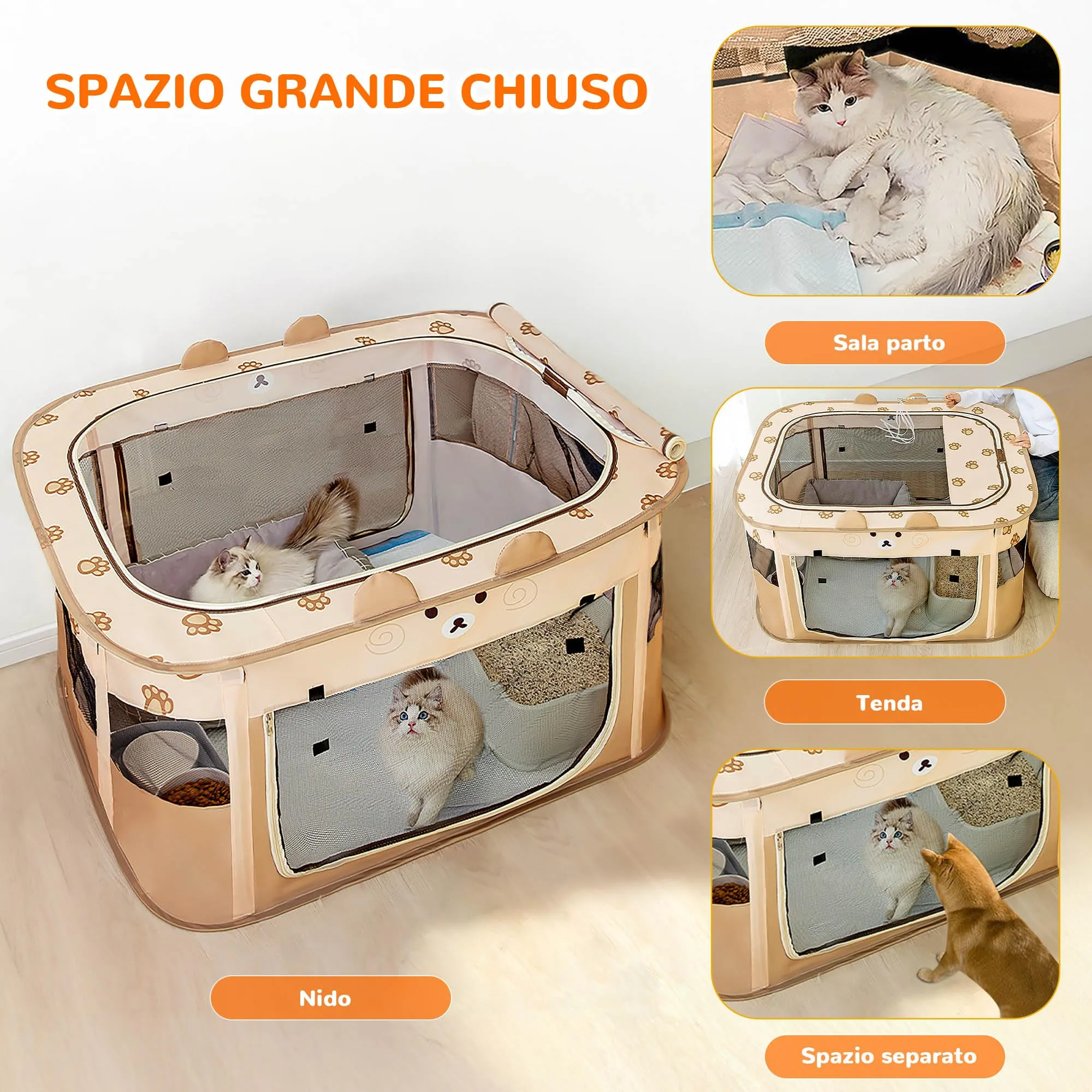ALLSOPETS Recinto per Cani da Interno Pieghevole, Orso Marrone, L - immagine 3