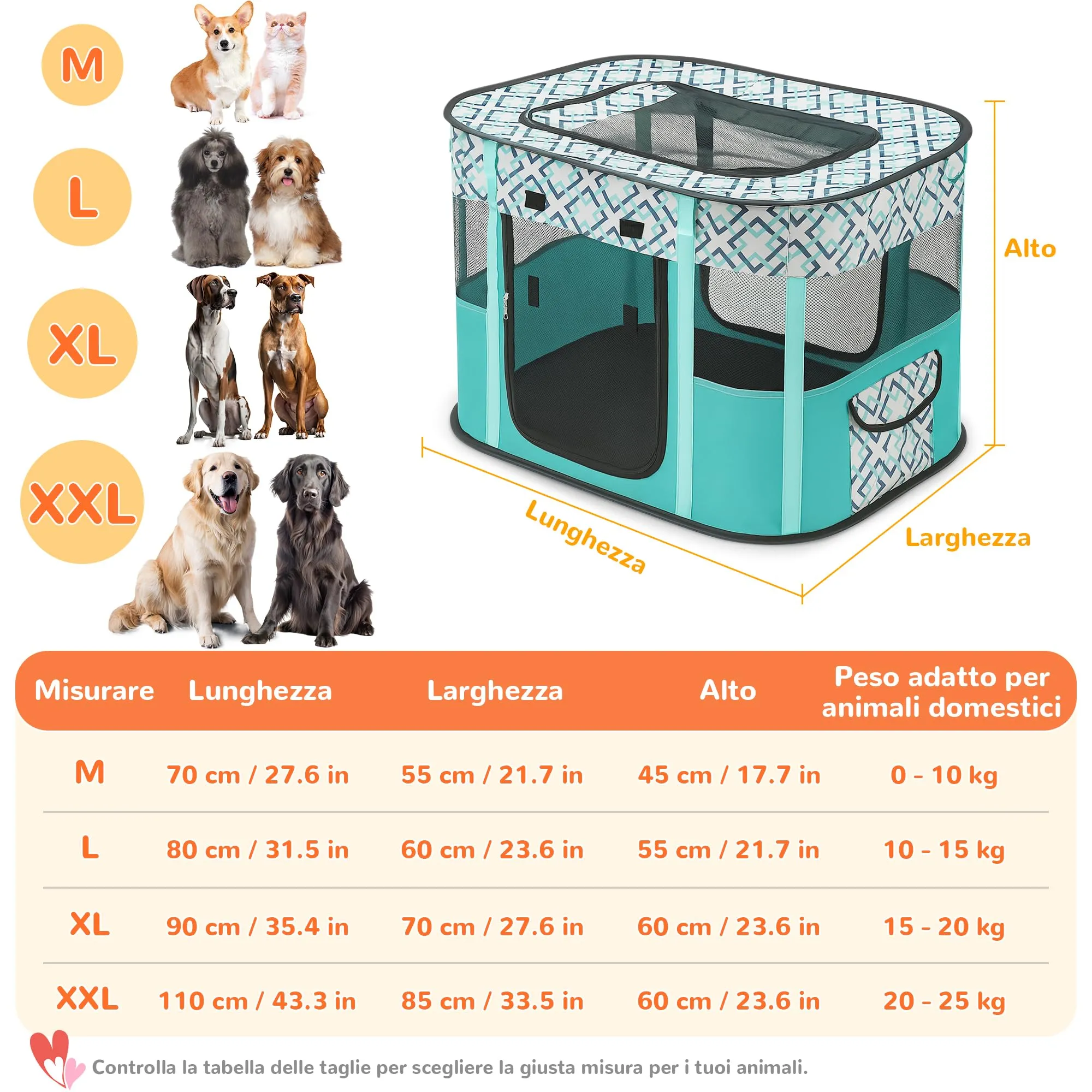 ALLSOPETS Recinto per Cani da Interno Pieghevole, Quadri Verdi, M - immagine 6