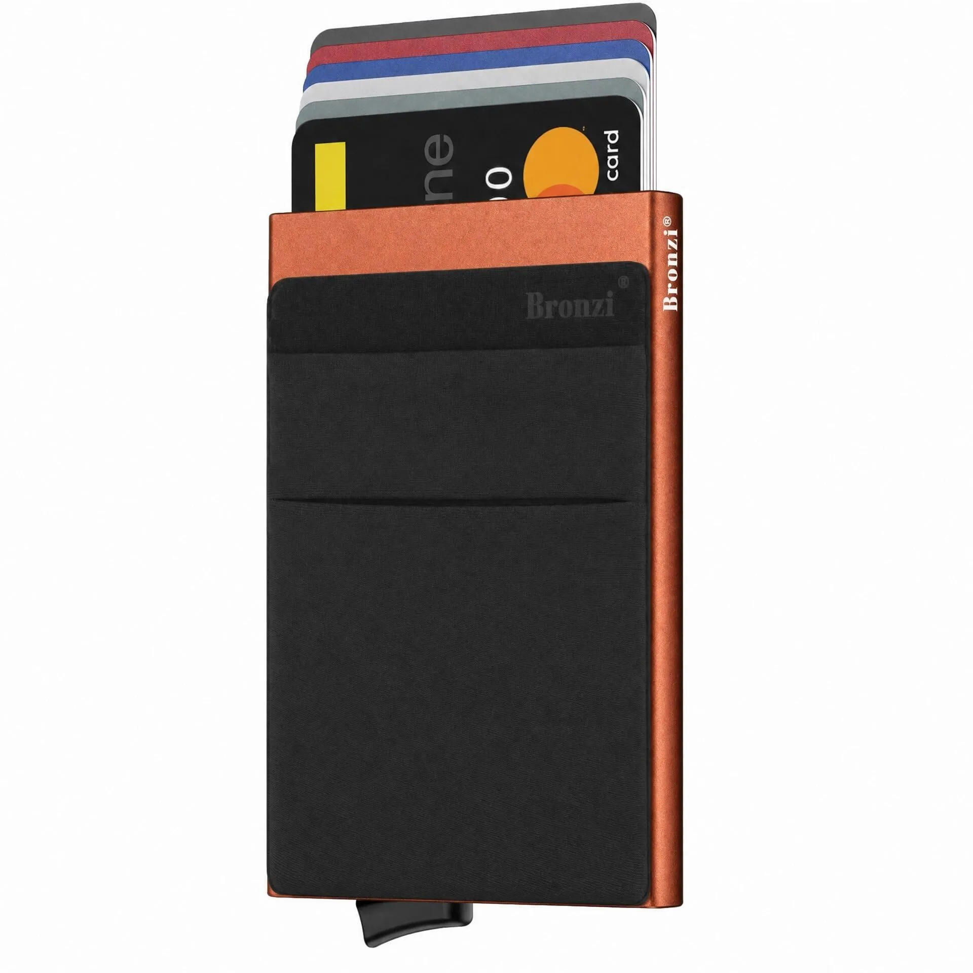 Bronzi Portafoglio Porta badge Slim Porta Carte di Credito Protezione RFID (Arancione-Nero) - immagine 1