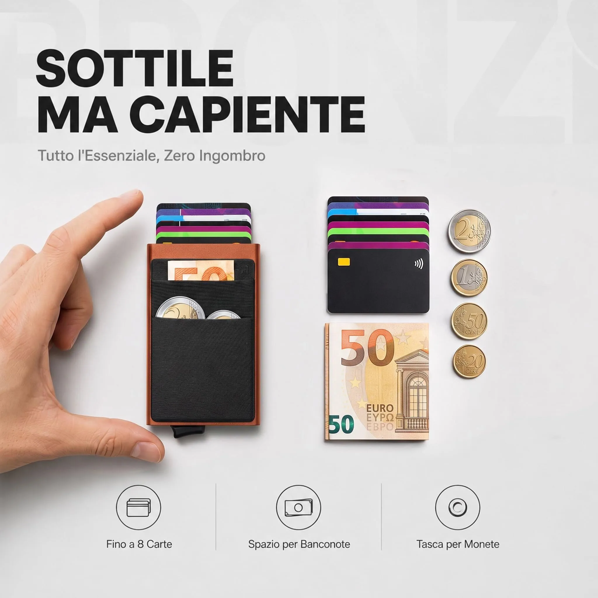 Bronzi Portafoglio Porta badge Slim Porta Carte di Credito Protezione RFID (Arancione-Nero) - immagine 2