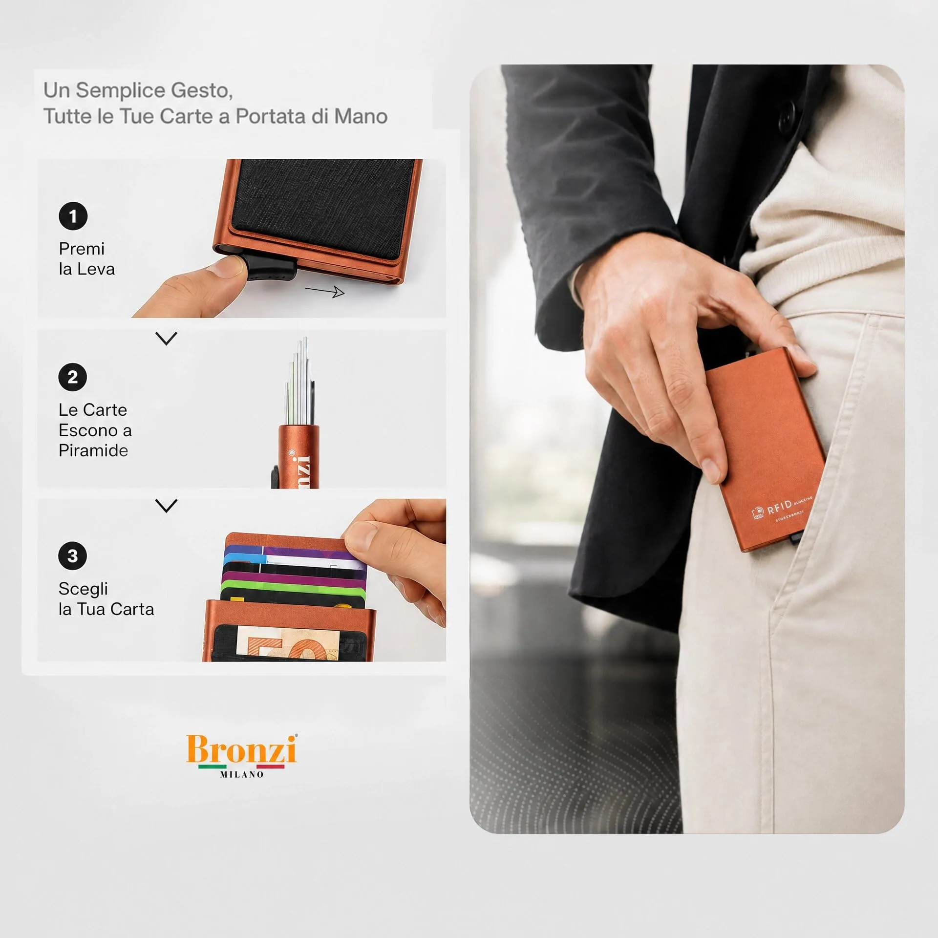 Bronzi Portafoglio Porta badge Slim Porta Carte di Credito Protezione RFID (Arancione-Nero) - immagine 3