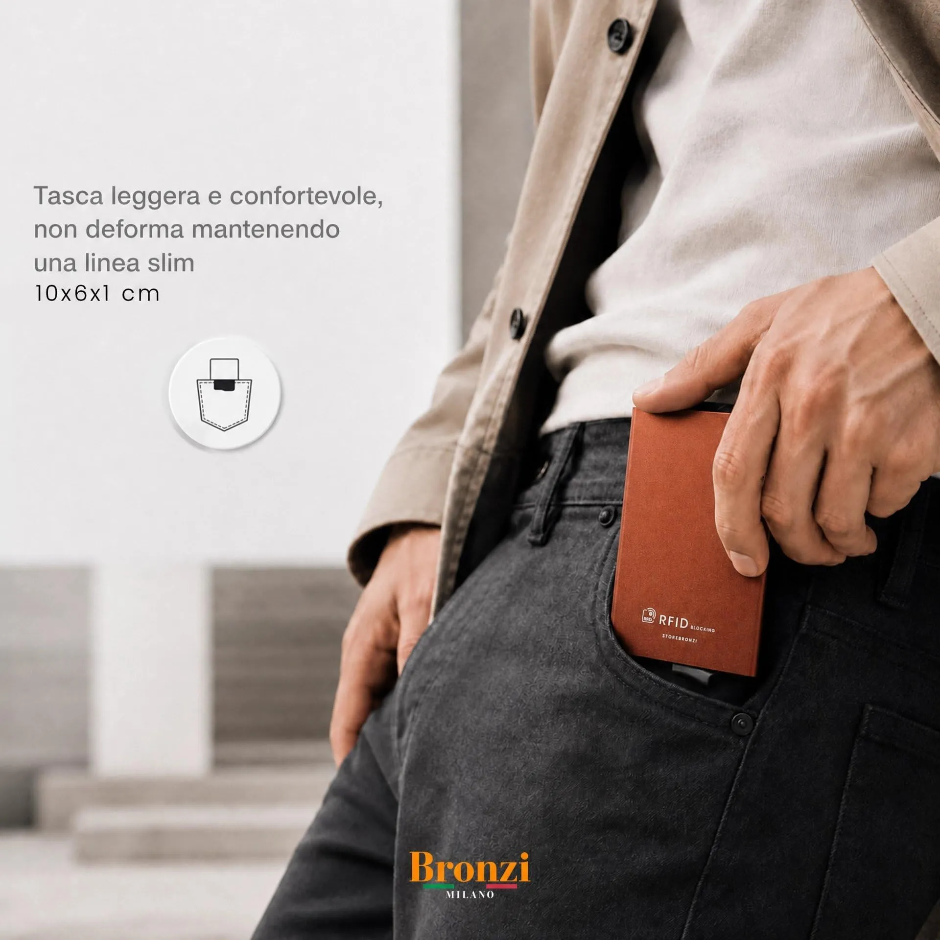 Bronzi Portafoglio Porta badge Slim Porta Carte di Credito Protezione RFID (Arancione-Nero) - immagine 6