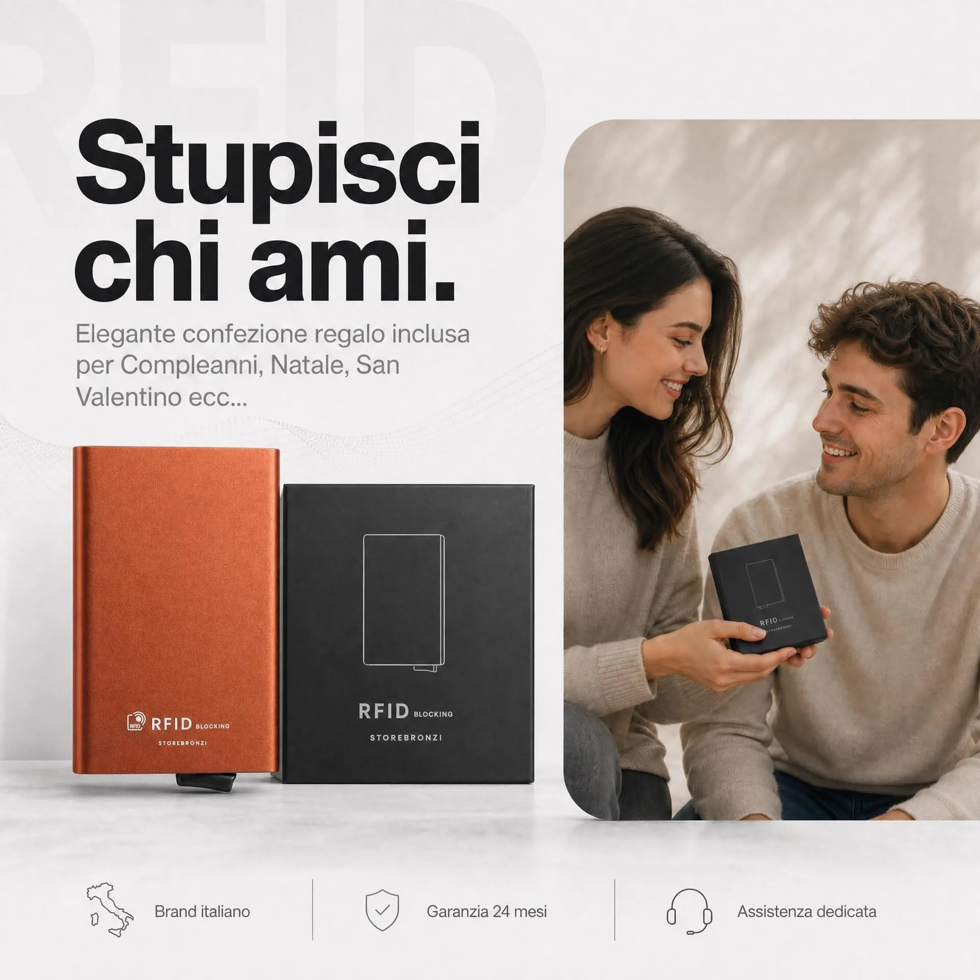 Bronzi Portafoglio Porta badge Slim Porta Carte di Credito Protezione RFID (Arancione-Nero) - immagine 7