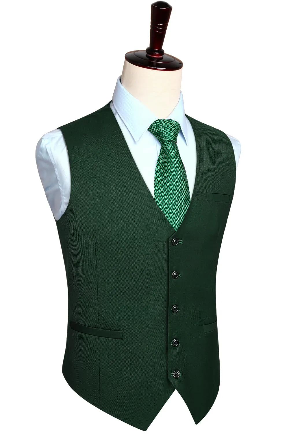 HISDERN Gilet Elegante in Cotone Tinta Unita per Uomo, Verde Foresta, XS - immagine 2