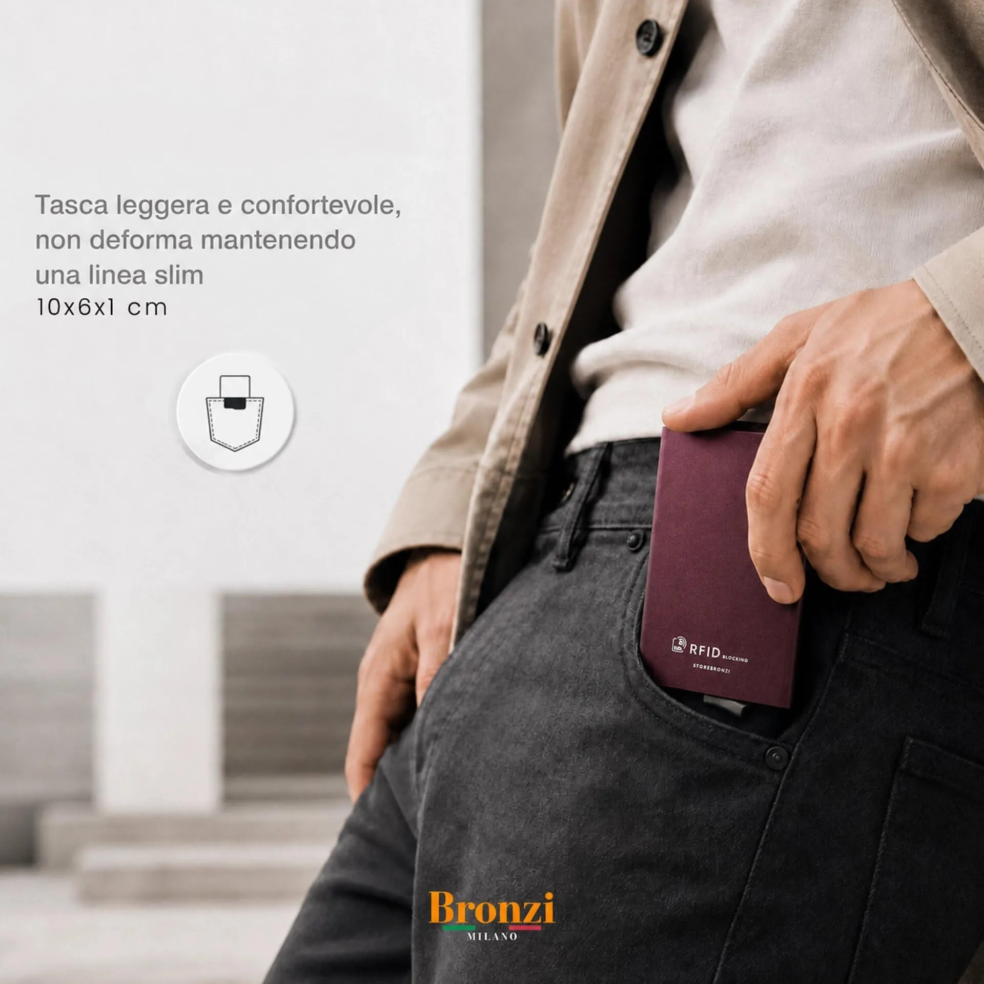Bronzi Portafoglio Porta badge Slim con Protezione RFID (Rosso Vino) - immagine 6