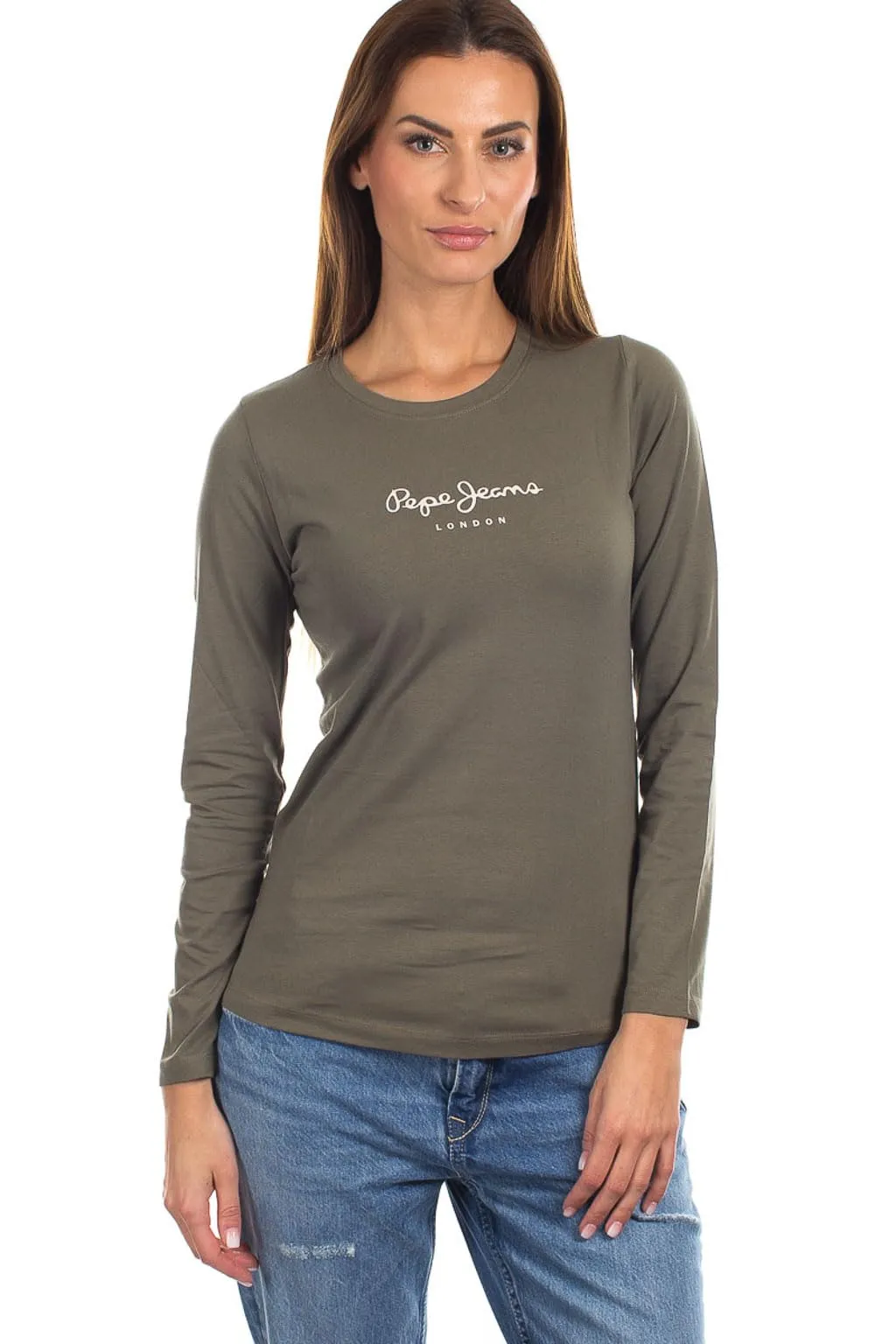 Pepe Jeans New Virginia LS T-shirt Donna, Verde Olivine Green, XXS - immagine 1