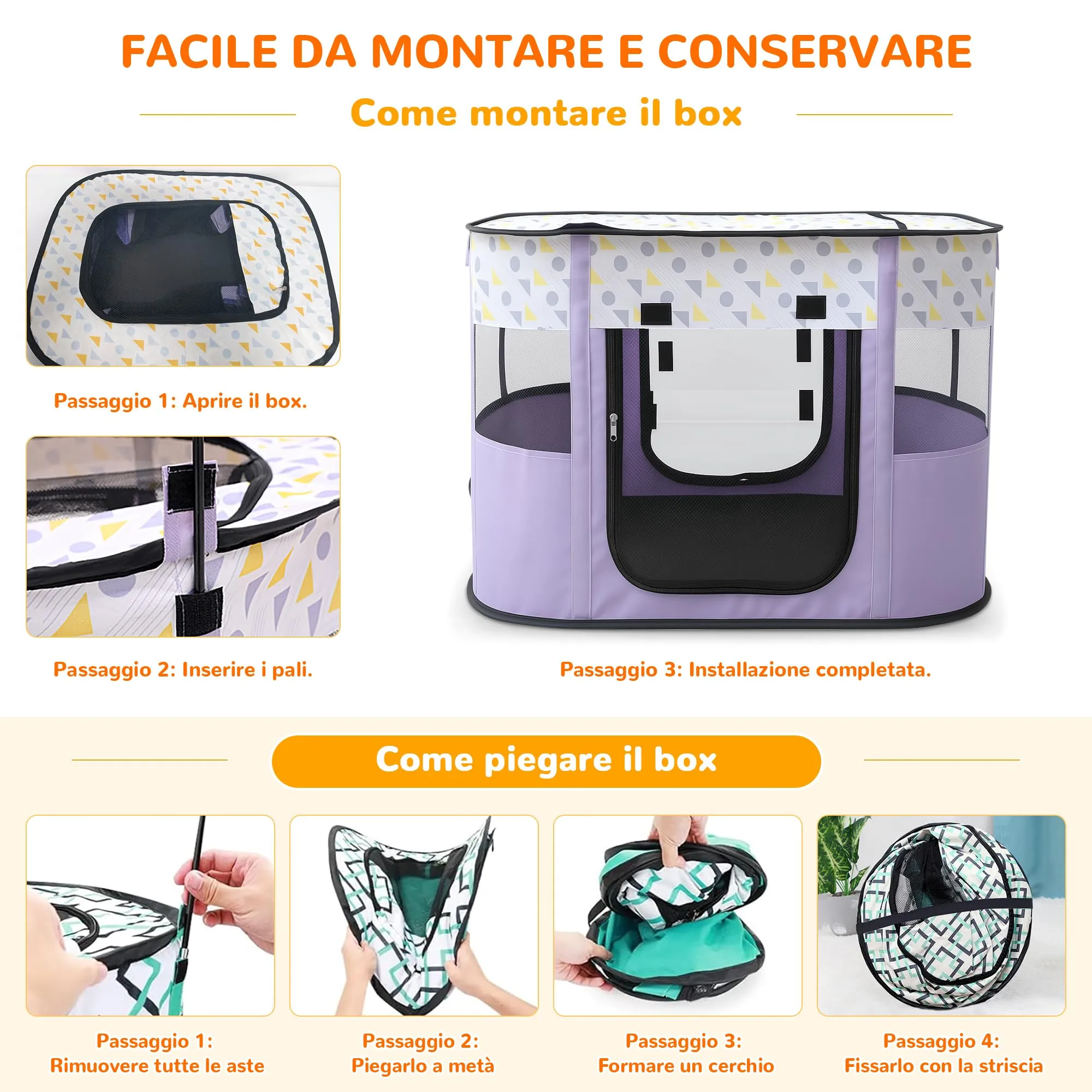ALLSOPETS Recinto per Cani da Interno Pieghevole, Punti Viola, XL - immagine 5