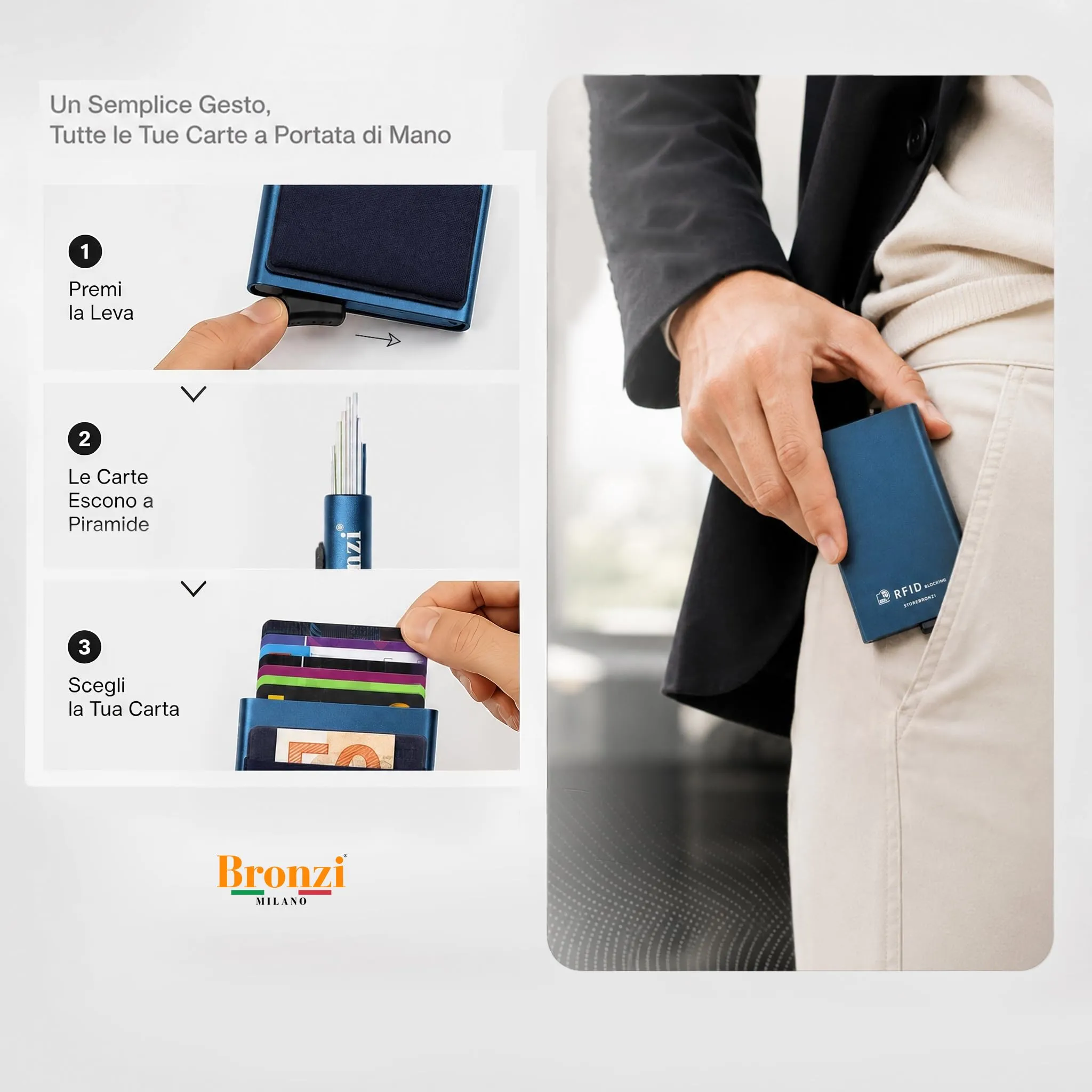 Bronzi Discovery Portafoglio Porta Badge Slim RFID Blu Mare - immagine 3