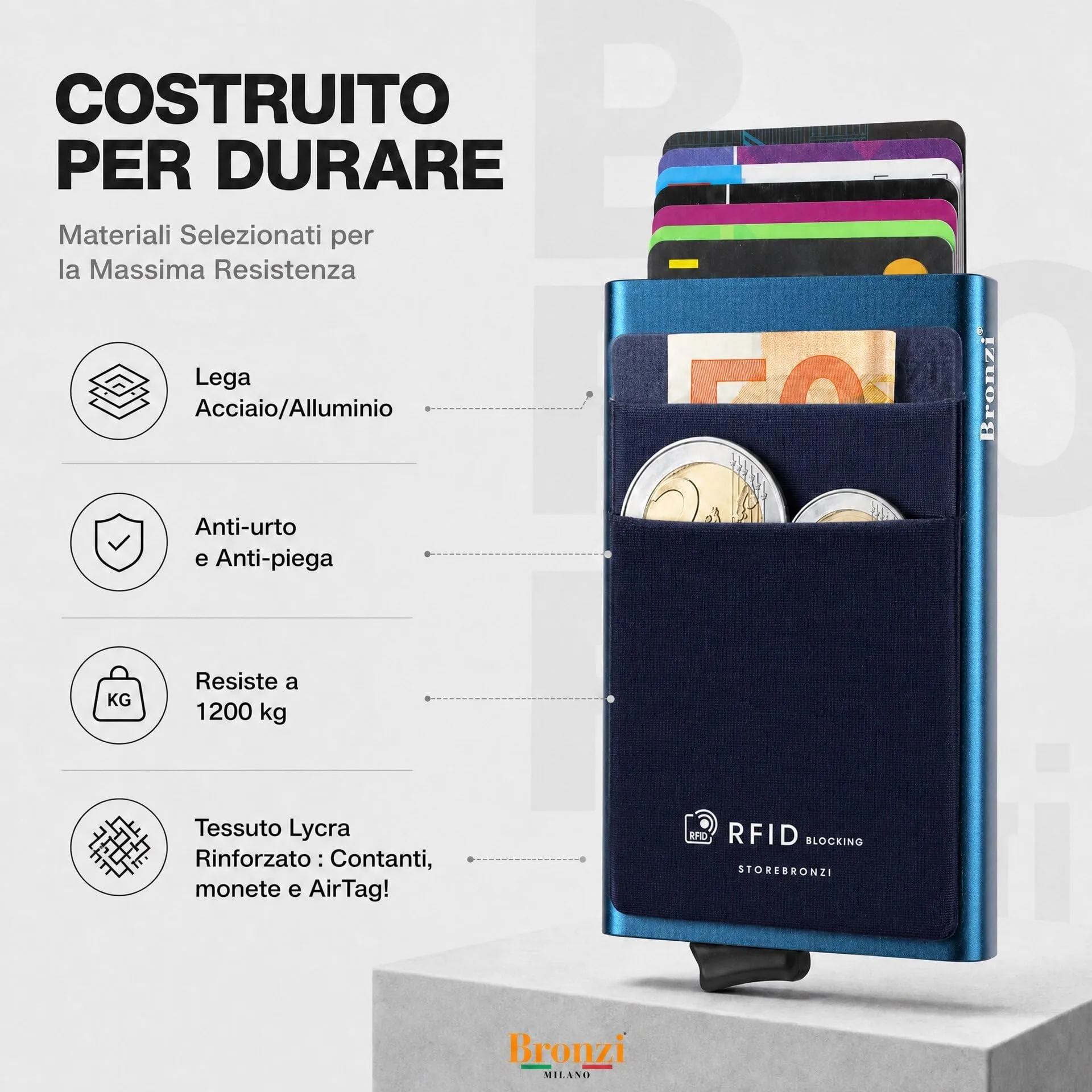 Bronzi Discovery Portafoglio Porta Badge Slim RFID Blu Mare - immagine 5