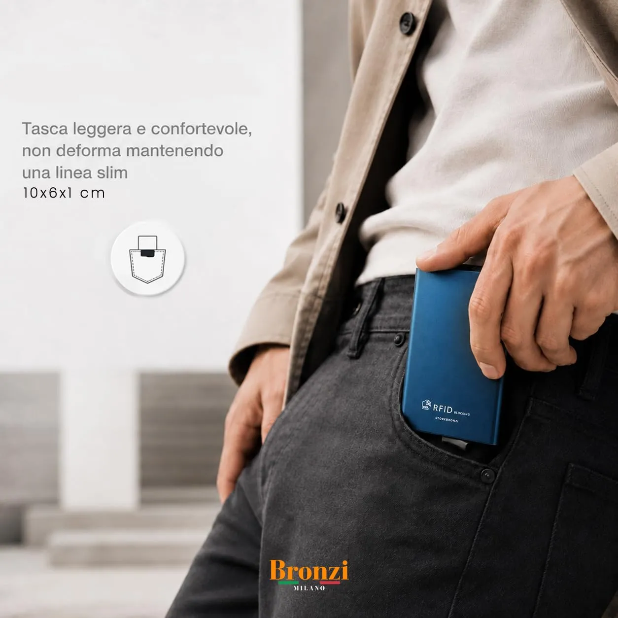 Bronzi Discovery Portafoglio Porta Badge Slim RFID Blu Mare - immagine 6