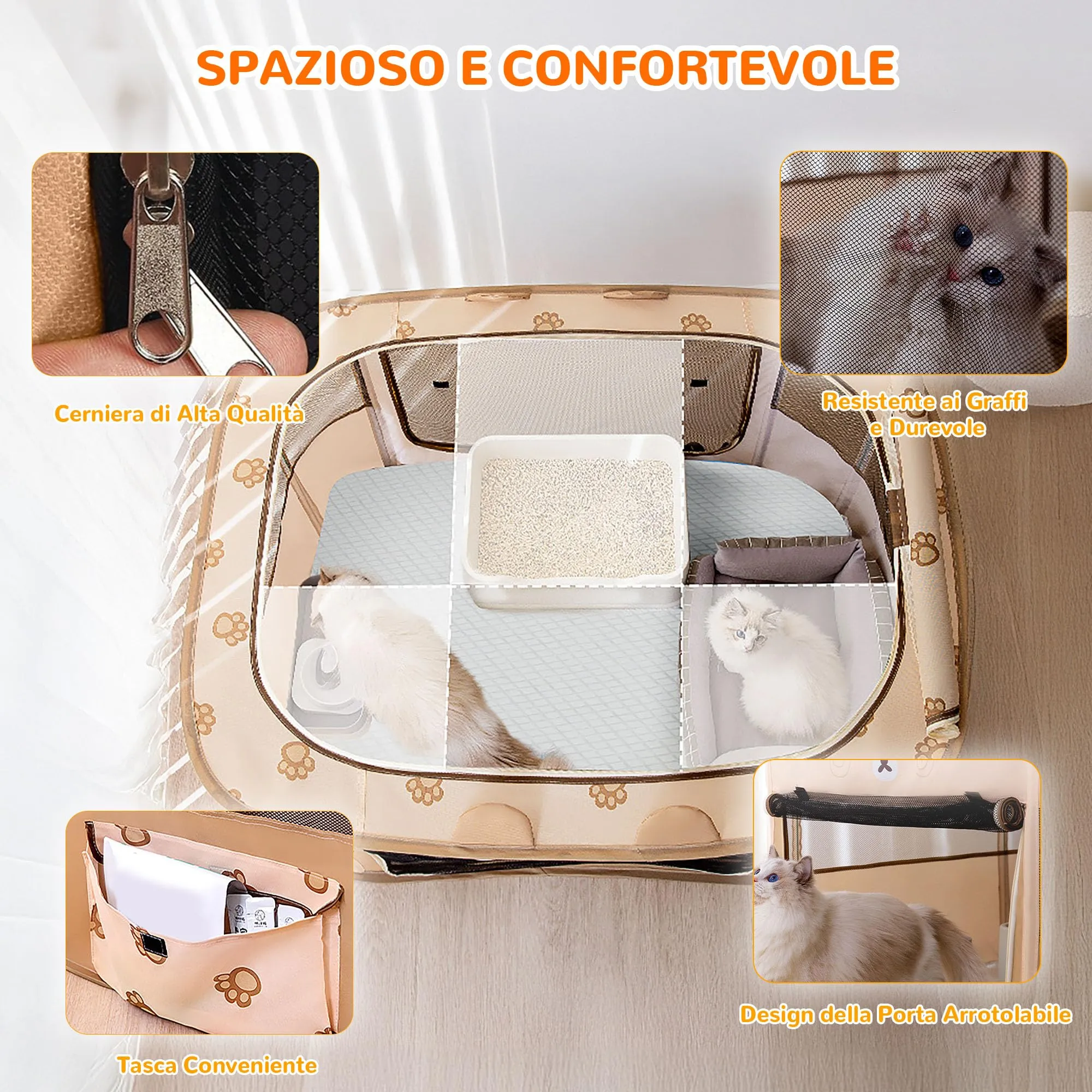 ALLSOPETS Recinto per Cani da Interno Pieghevole, Orso Marrone, XL - immagine 4
