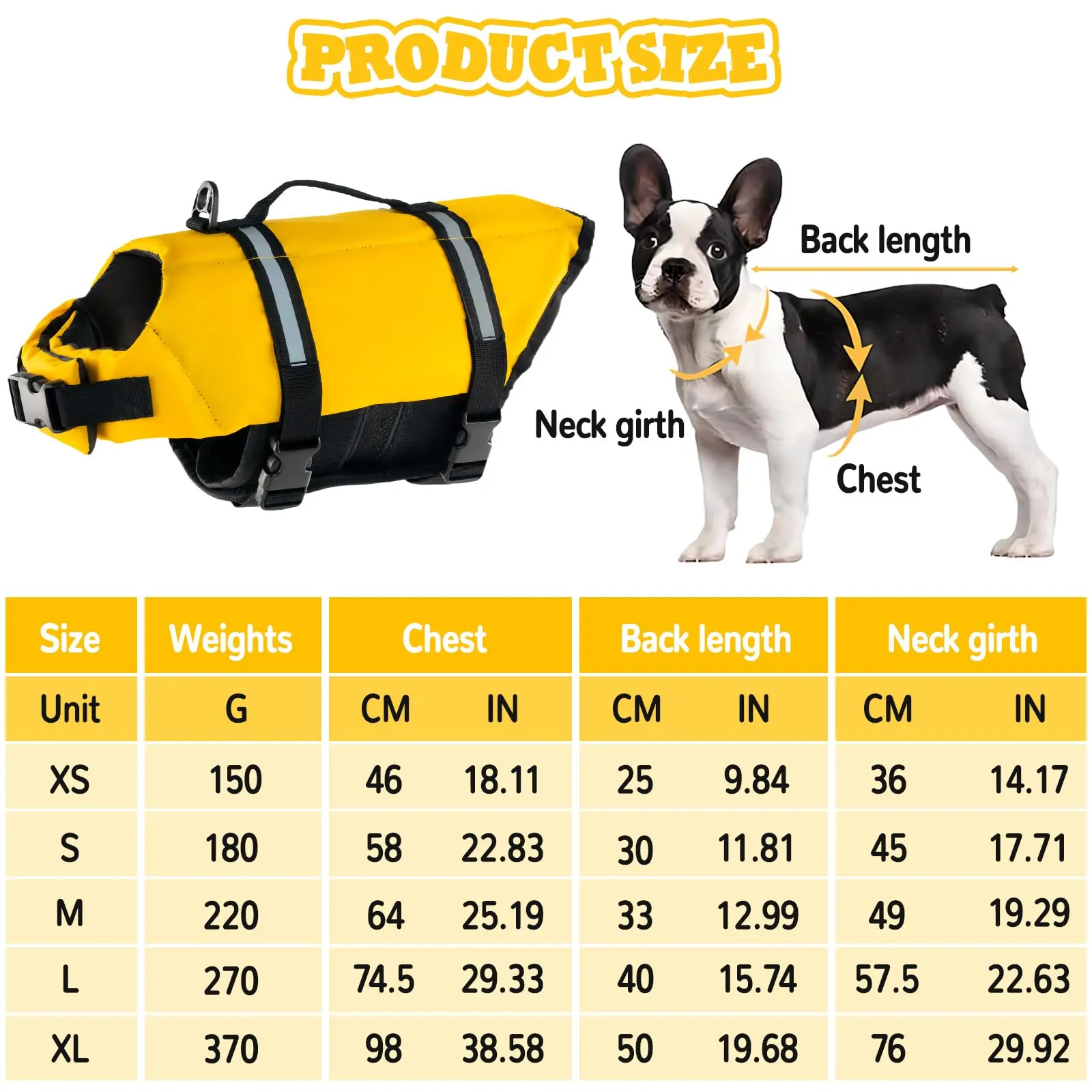 FainFun Giubbotto di Salvataggio per Cani, Giallo, L - immagine 2
