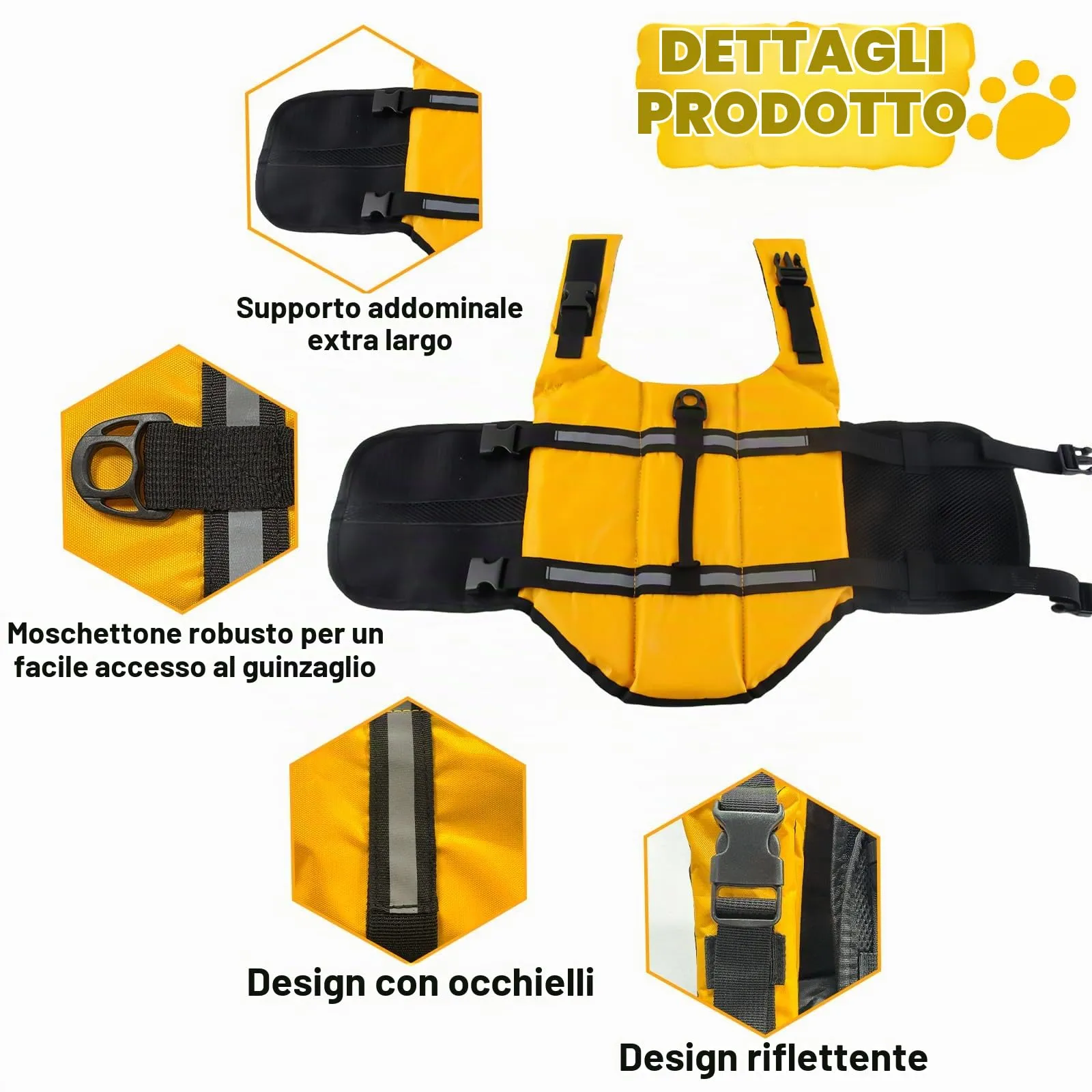 FainFun Giubbotto di Salvataggio per Cani, Giallo, L - immagine 3
