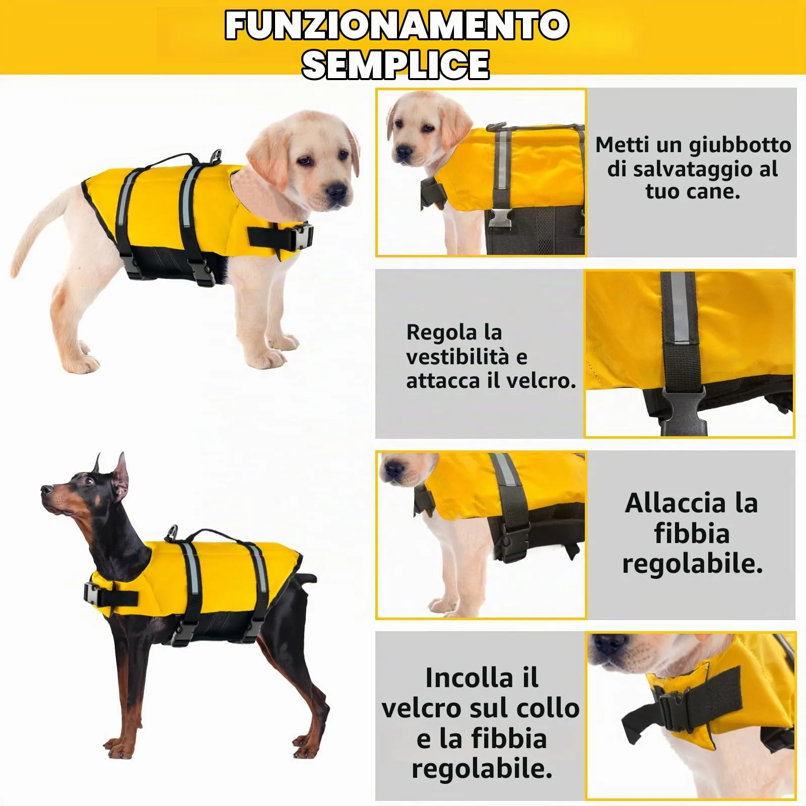 FainFun Giubbotto di Salvataggio per Cani, Giallo, L - immagine 4