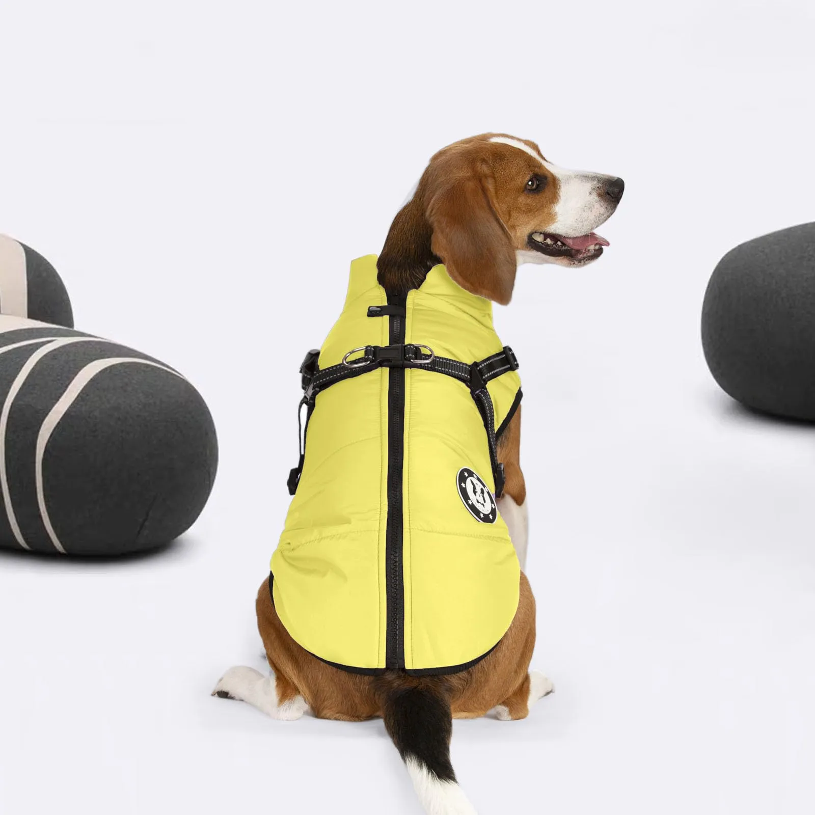 LUOWAN Cappotto Invernale Impermeabile per Cani con Imbracatura, Gilet Caldo in Pile, Giallo, Taglia 20 - immagine 5