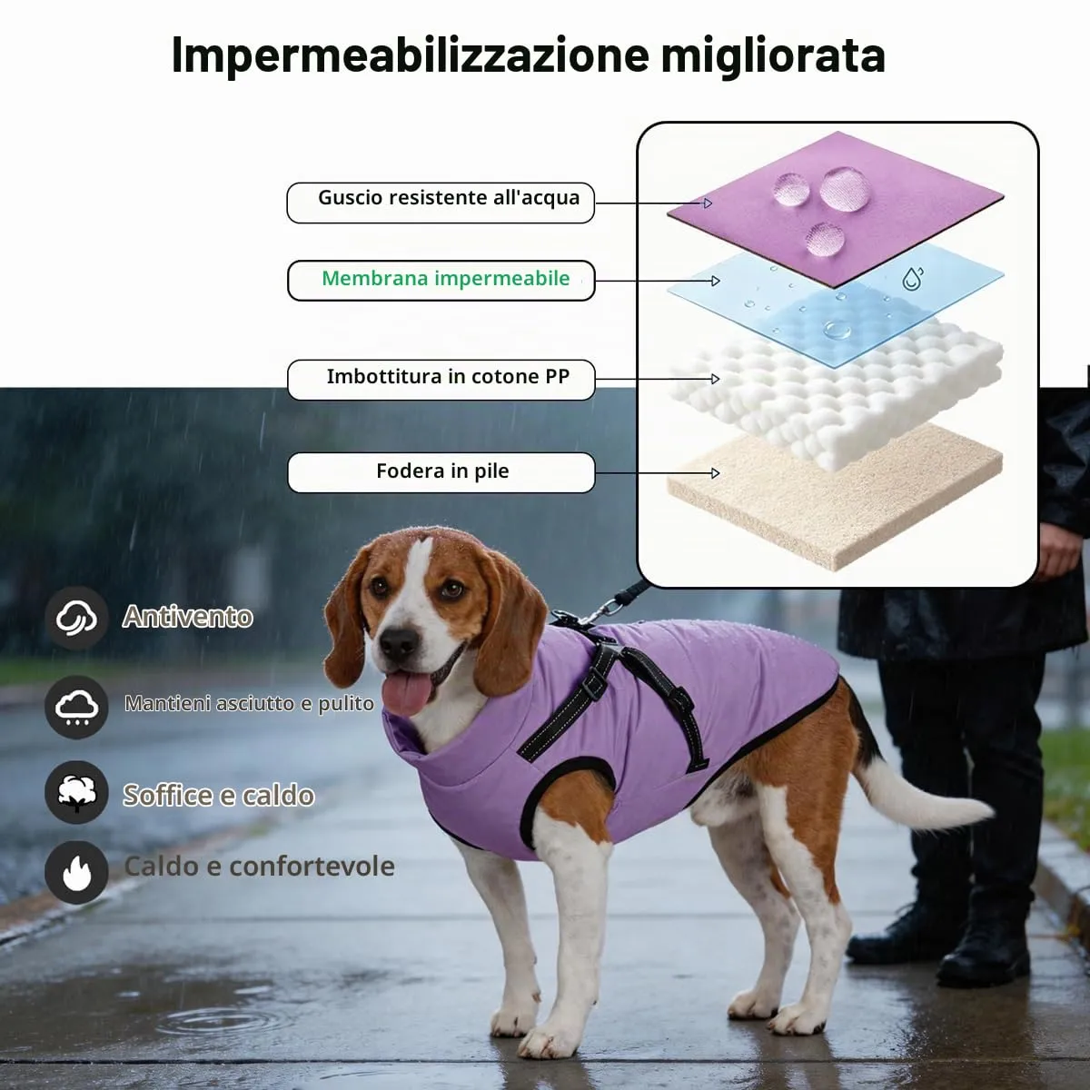 LUOWAN Cappotto Invernale Impermeabile per Cani con Imbracatura, Taglia Piccola e Media - immagine 3