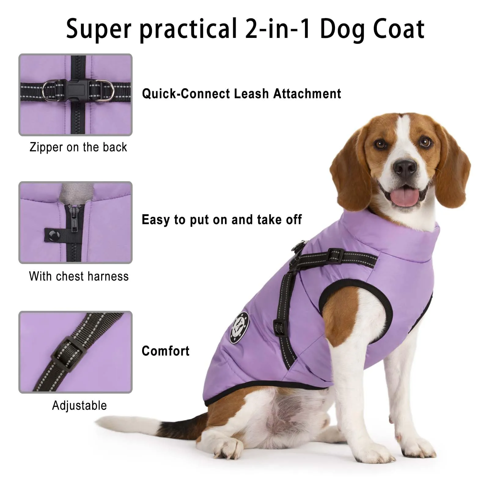 LUOWAN Cappotto Invernale Impermeabile per Cani con Imbracatura, Taglia Piccola e Media - immagine 5