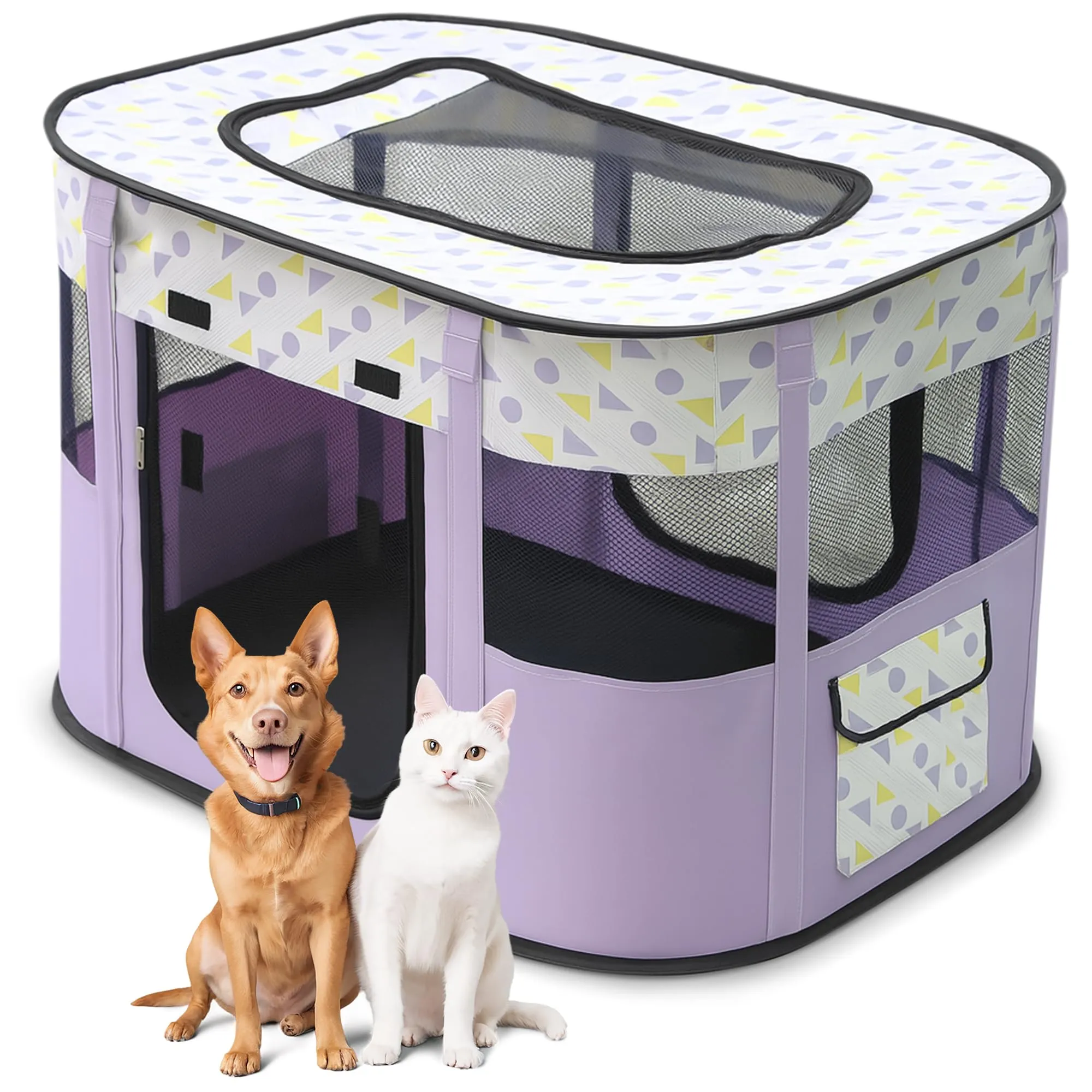 ALLSOPETS Recinto per Cani da Interno Pieghevole, Punti Viola, XXL - immagine 1