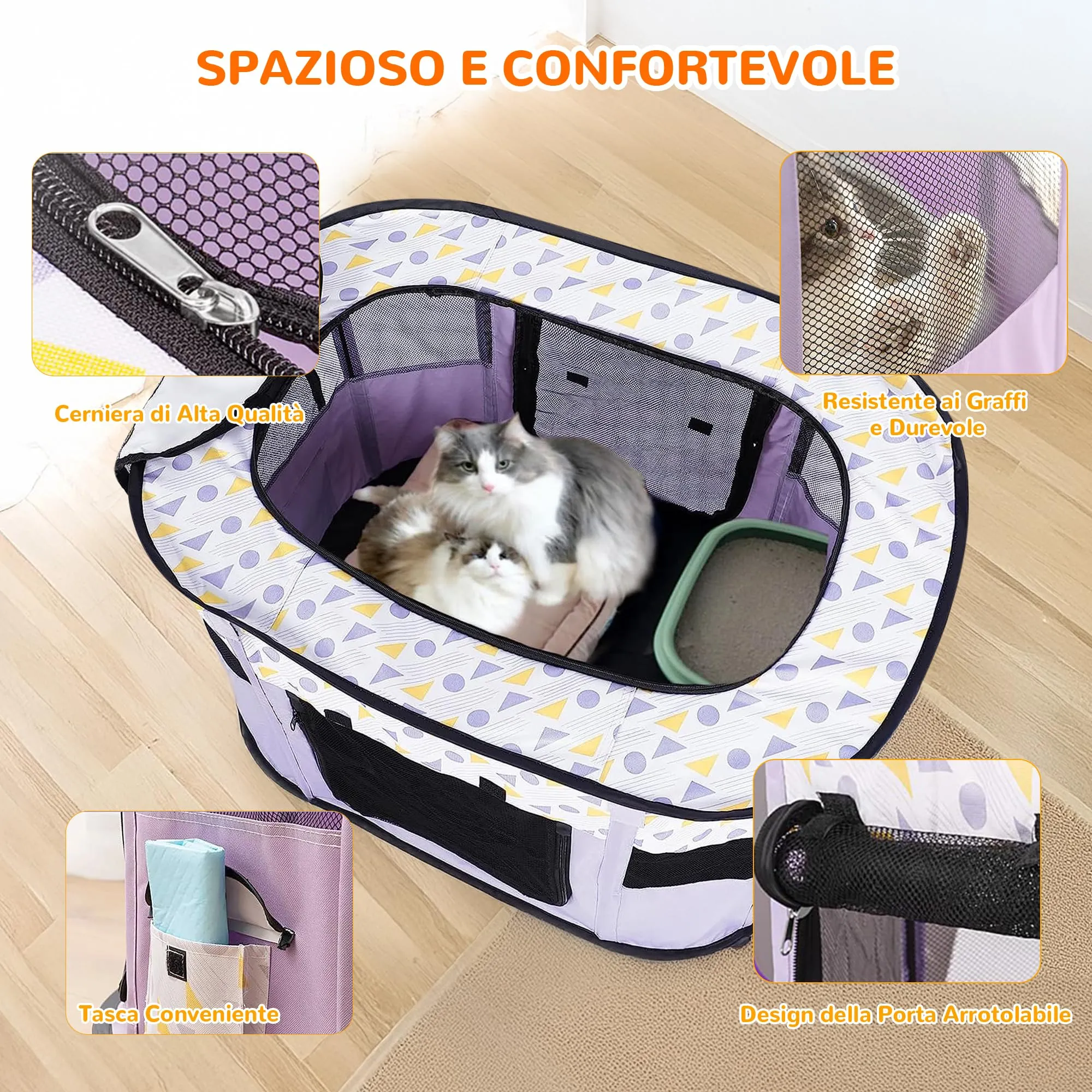 ALLSOPETS Recinto per Cani da Interno Pieghevole, Punti Viola, XXL - immagine 4