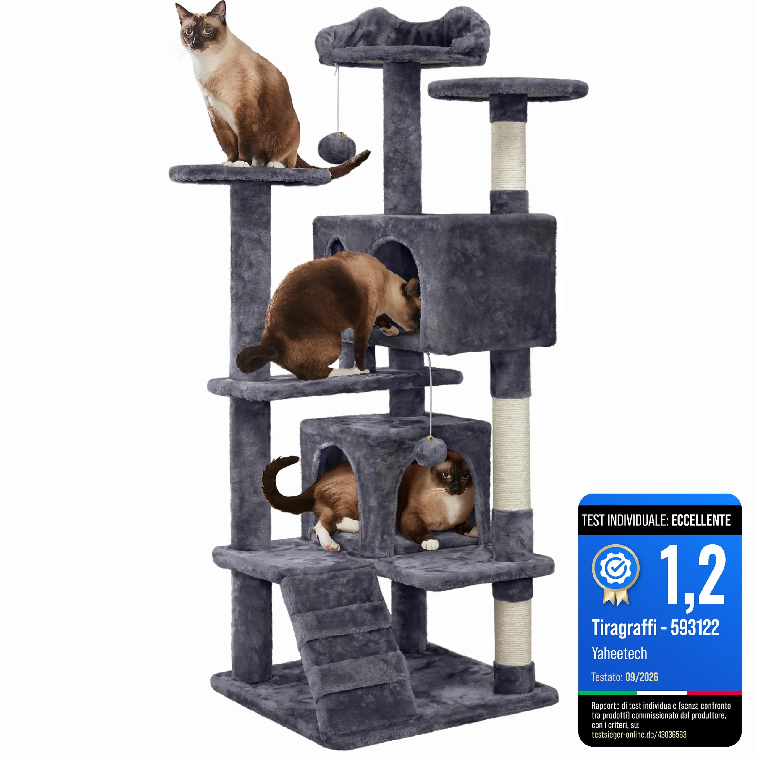 Yaheetech Albero Tiragraffi per Gatti Adulti 139 cm, Grigio Scuro - immagine 1