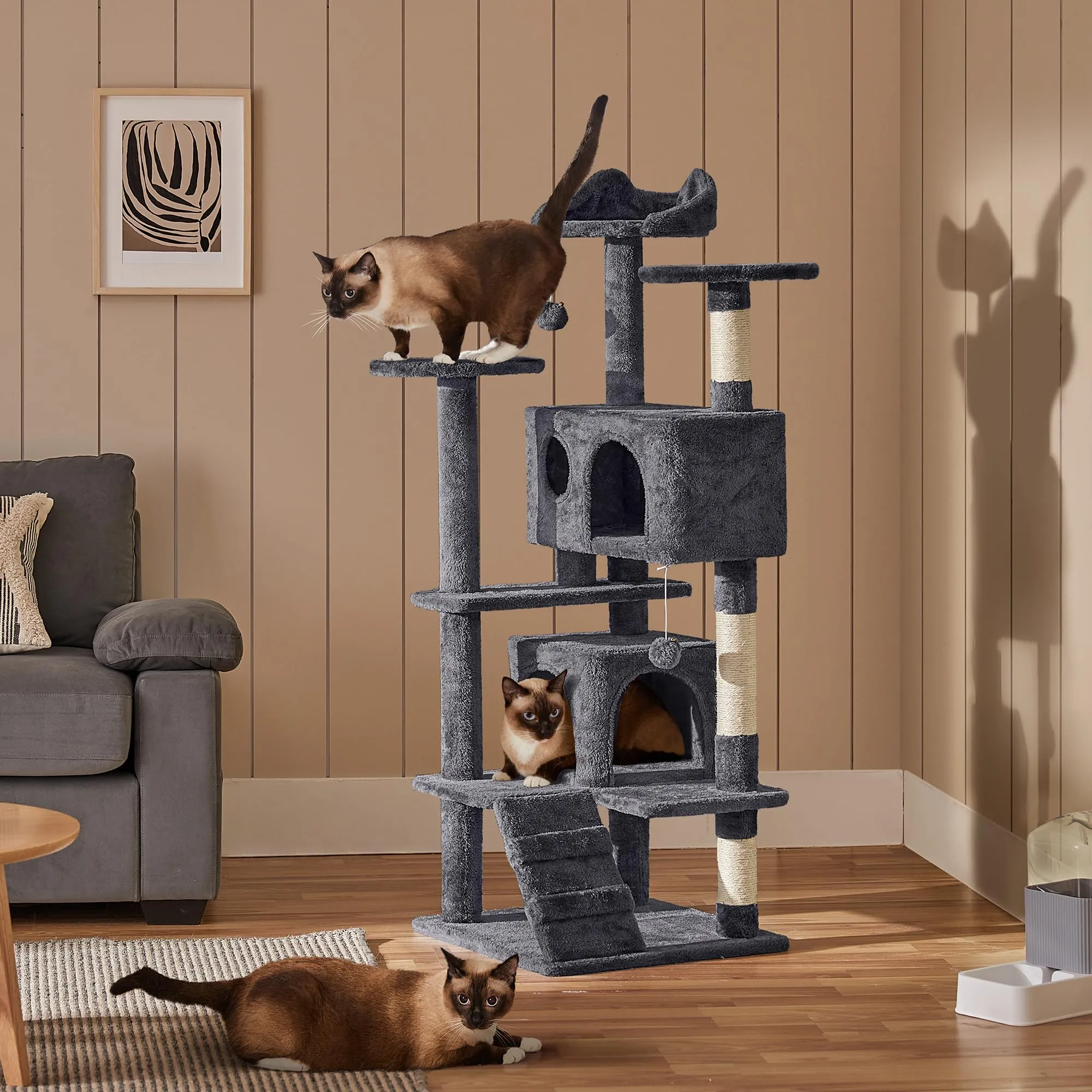Yaheetech Albero Tiragraffi per Gatti Adulti 139 cm, Grigio Scuro - immagine 2