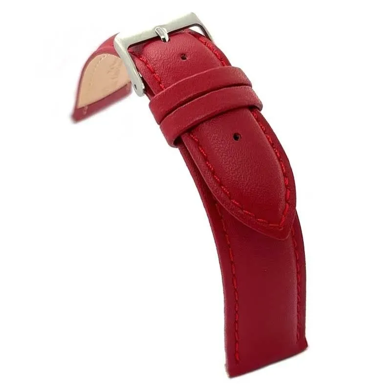 diloy Cinturino Orologio in Pelle Liscia Cucita Bombata 302 Bordeaux 18mm - immagine 1