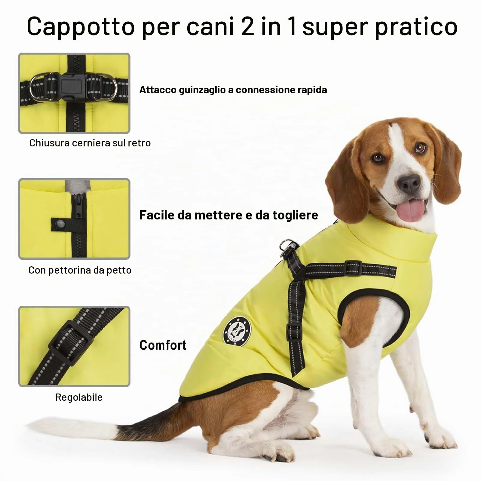 LUOWAN Cappotto Invernale Impermeabile per Cani con Imbracatura, Giallo - immagine 4