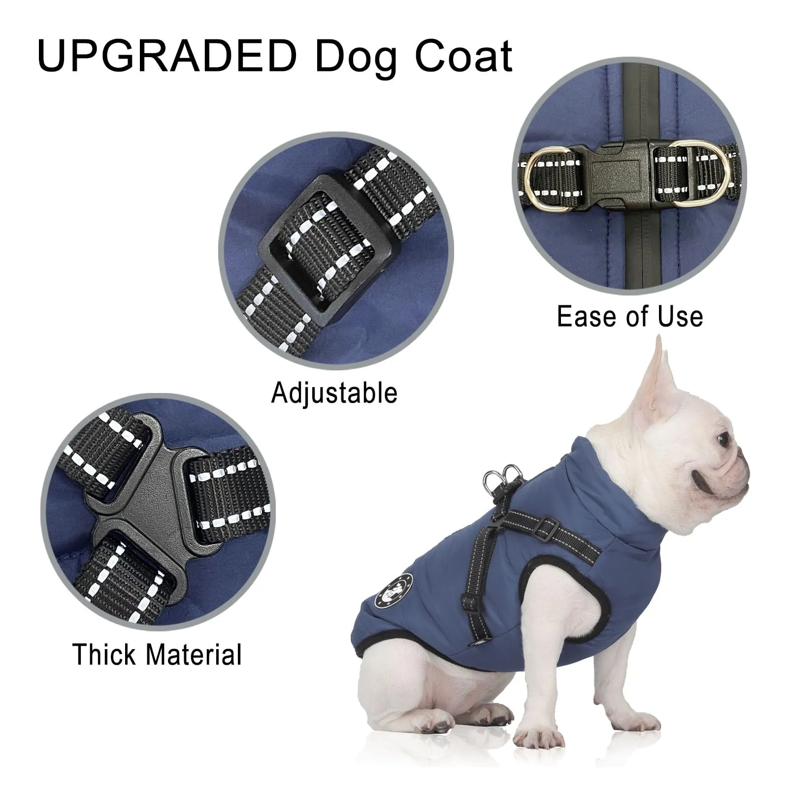 LUOWAN Cappotto Invernale Impermeabile per Cani con Imbracatura, Blu - immagine 4