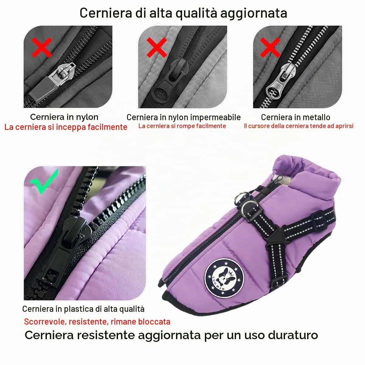 LUOWAN Cappotto Invernale Impermeabile per Cani con Imbracatura, Rosso - immagine 2