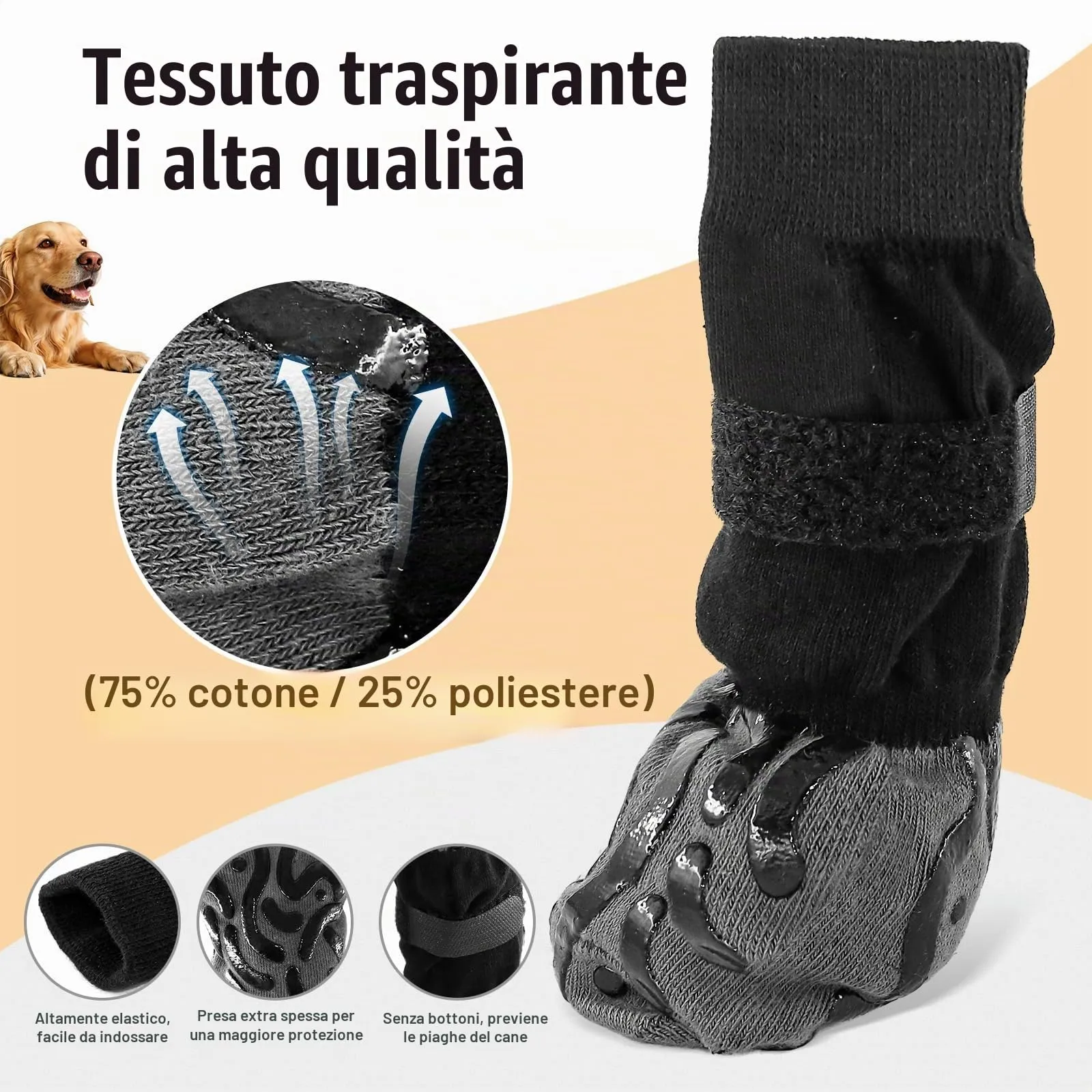 TZL Calzini Antiscivolo per Cani a Doppio Lato, Taglia M, Nero - immagine 2